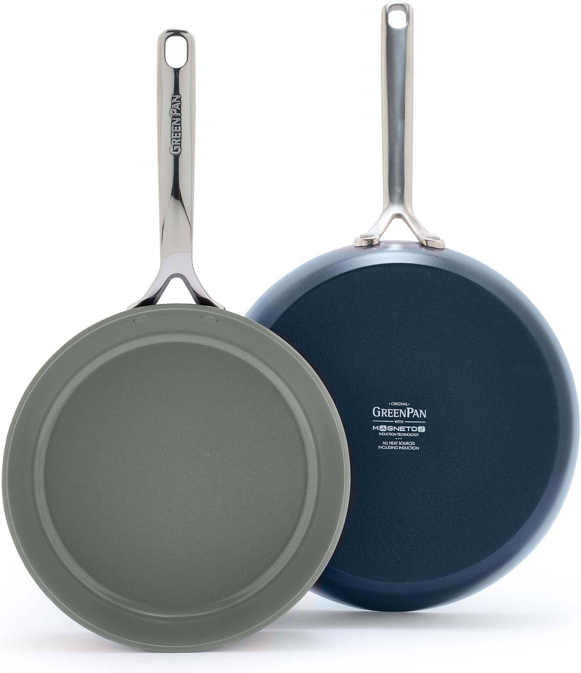 GP5 Hard Anodized Healthy Ceramic Nonstick 9.5” & 11” 2 Piece Frying Pan Skillet Set,Heavy Gauge Scratch Resistant,Stay-Flat Surface, Induction, Mirror Finish Handle,Oven Safe,PFAS-Free, Blue