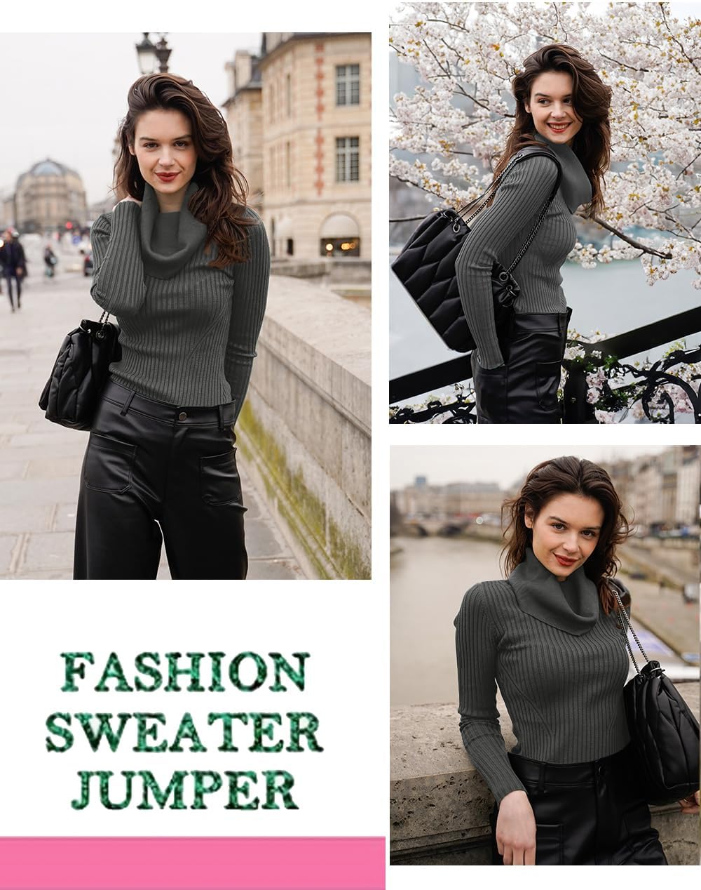 v28 Women’s Stretchable Cowl Neck Knit Long Sleeve Slim Fit Bodycon Sexy Sweater - Image 4