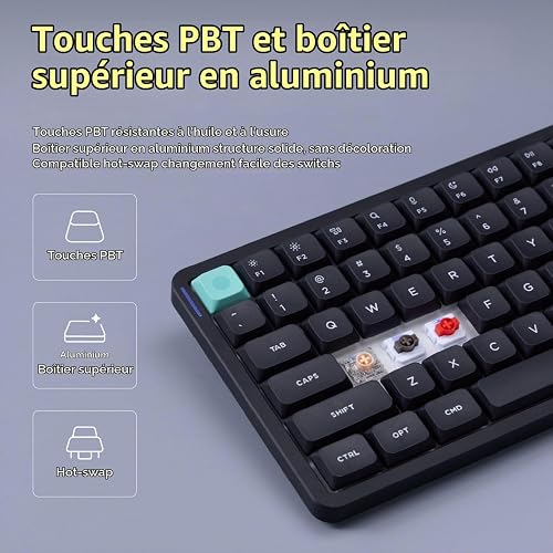 nuphy Air75 V3 Clavier mécanique sans fil remplaçable à chaud, 84 touches, 75 % clavier à profil bas personnalisé avec bouton, rétroéclairage RVB, monté sur joint, compatible avec - 3