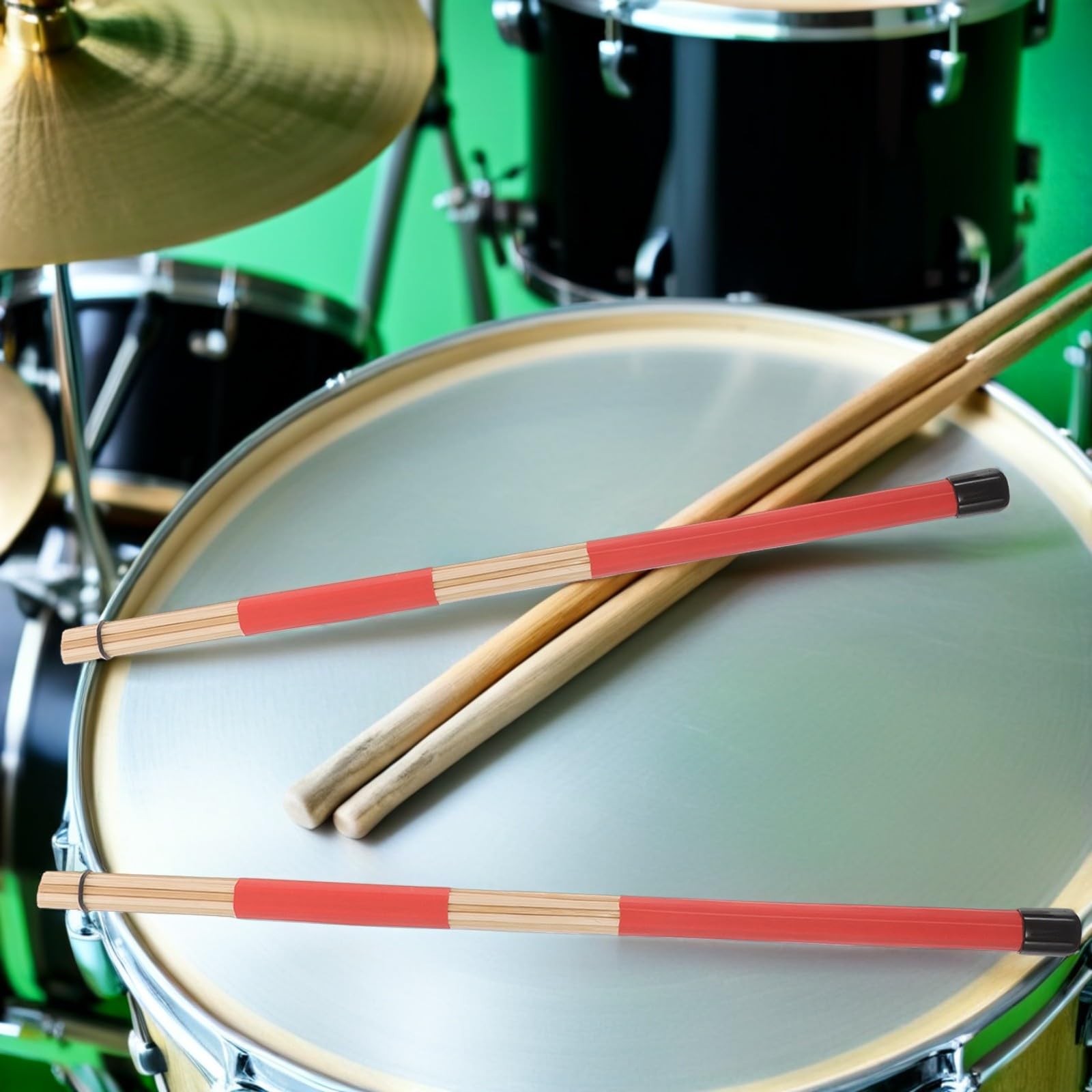 Alipis Set de Accesorios para Batería de Percusión con Agarre Antideslizante, Baquetas de Nylon y Madera, Funda Roja para Baquetas, Adecuado para Bateristas Profesionales y Adultos