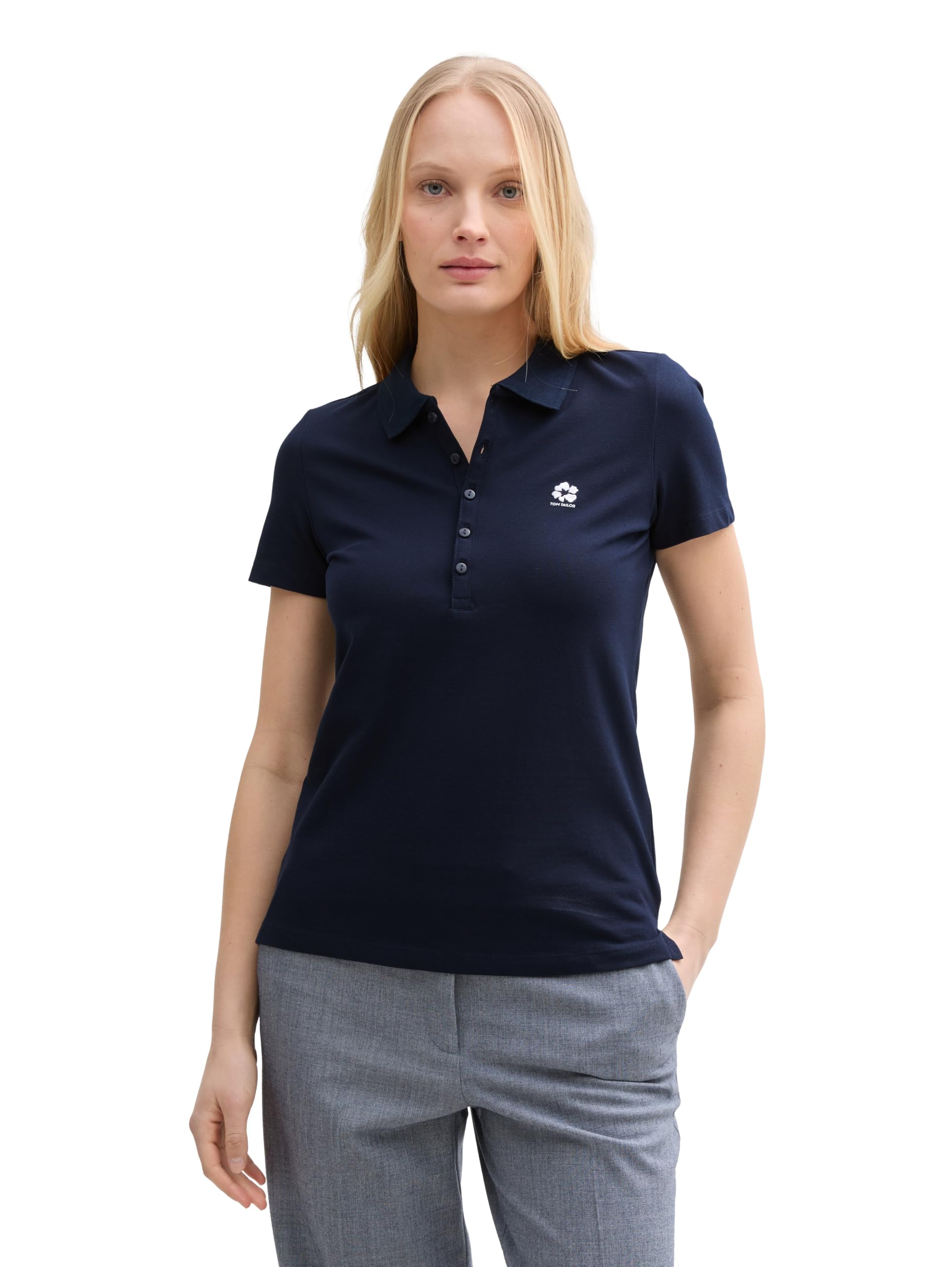 Tom Tailor Damen Piqué Poloshirt mit Stickerei