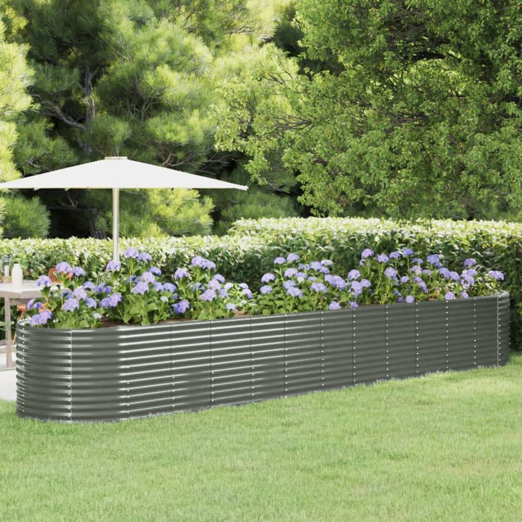 Jardinera de acero con recubrimiento de polvo, 507 x 100 x 68 cm, color gris, jardinera, para exteriores, balcón, terraza, resistente a las heladas, con almacenamiento de agua y protección
