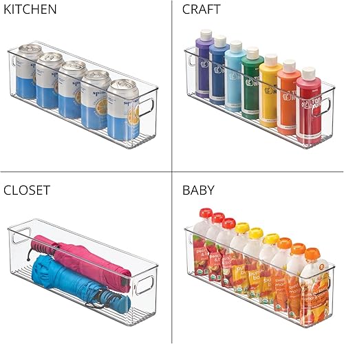 Miniatura 6 de mDesign Organizador de baño de plástico  Contenedor de almacenamiento con asas para tocador, armario, estante de gabinete, ropa de cama o armarios