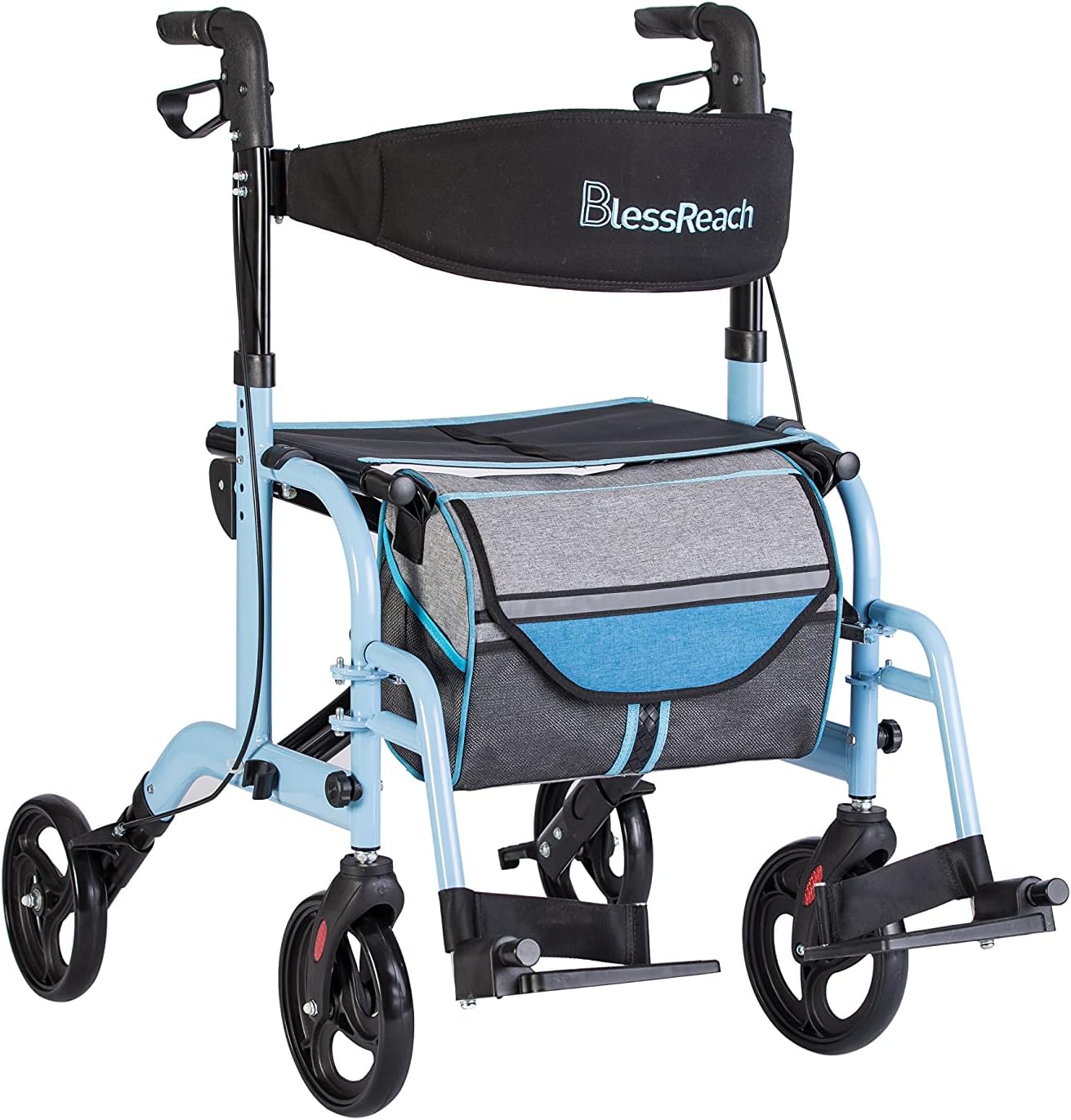 BlessReach Rolling Walkers for Seniors Four Wheel Walker Rollator Walker Easy Folding Senior Upright Walker with Padded Backrest Walking Aid for Adult Elderly, Aluminum Frame (2&1 Blue) : Health & Household