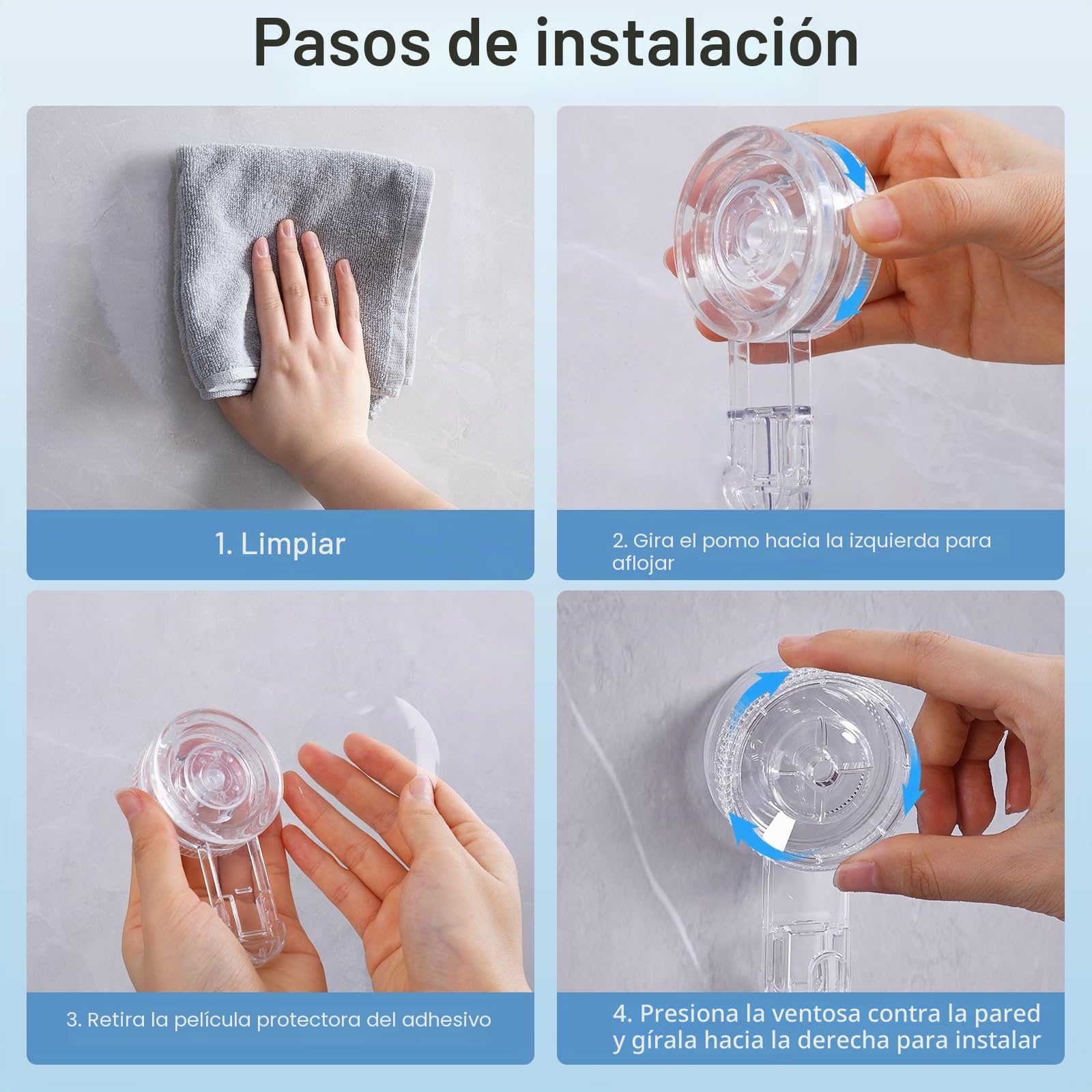 Luxear Ganchos Ventosa de Baño para Toallas 6 Piezas Colgador Ventosa | Perchero Ventosa Giratorio para Toallas Albornoz, Percha Resistentes para Cocina Baño Pared Azulejos Vidrio, Transparente
