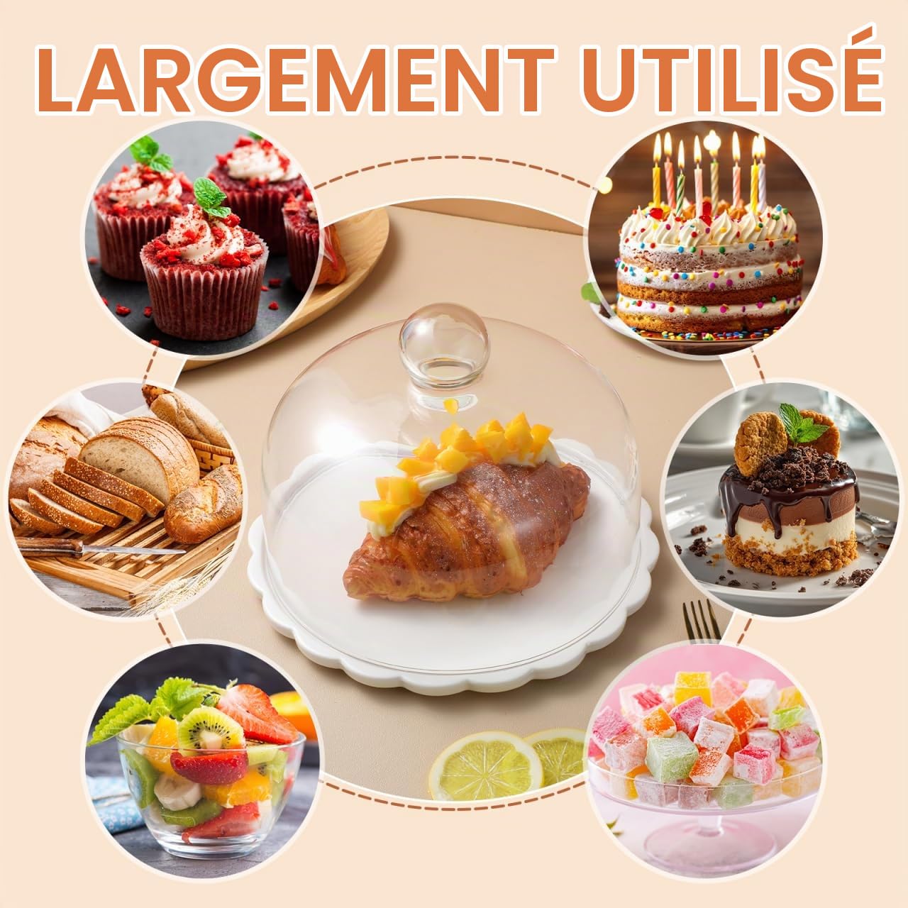 Cabilock 1 Lot de couvercles Ronds pour gâteaux avec Plateau en Verre - Cloche - Plateau Rond - pour goûter