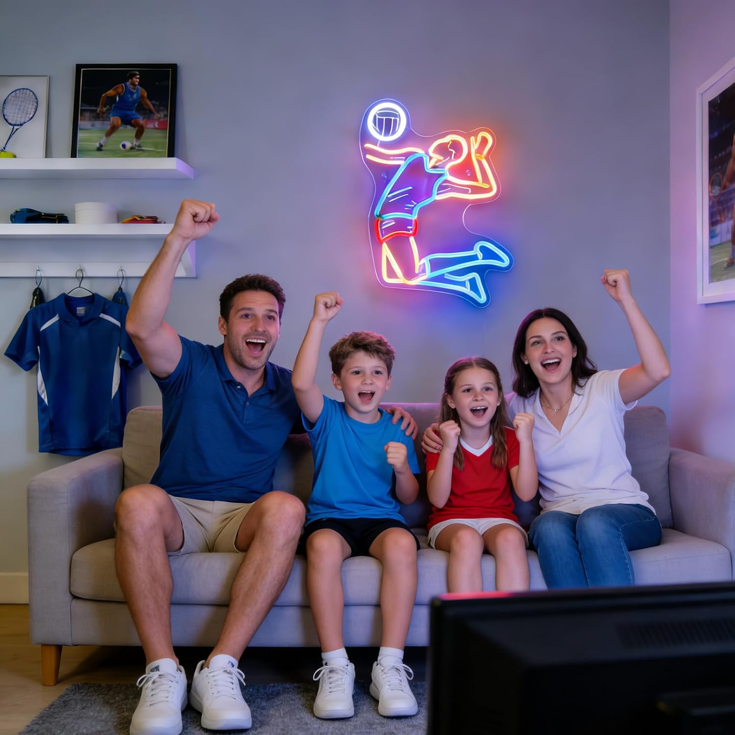 Volleyball Player Neon Sign - Dimmable LED Wall Light & Volleyball Decor for Boys/Girls Room, Man Cave & Party | Gifts for Teens, Boys/Girls & Fans (Blue, 15.5x12")