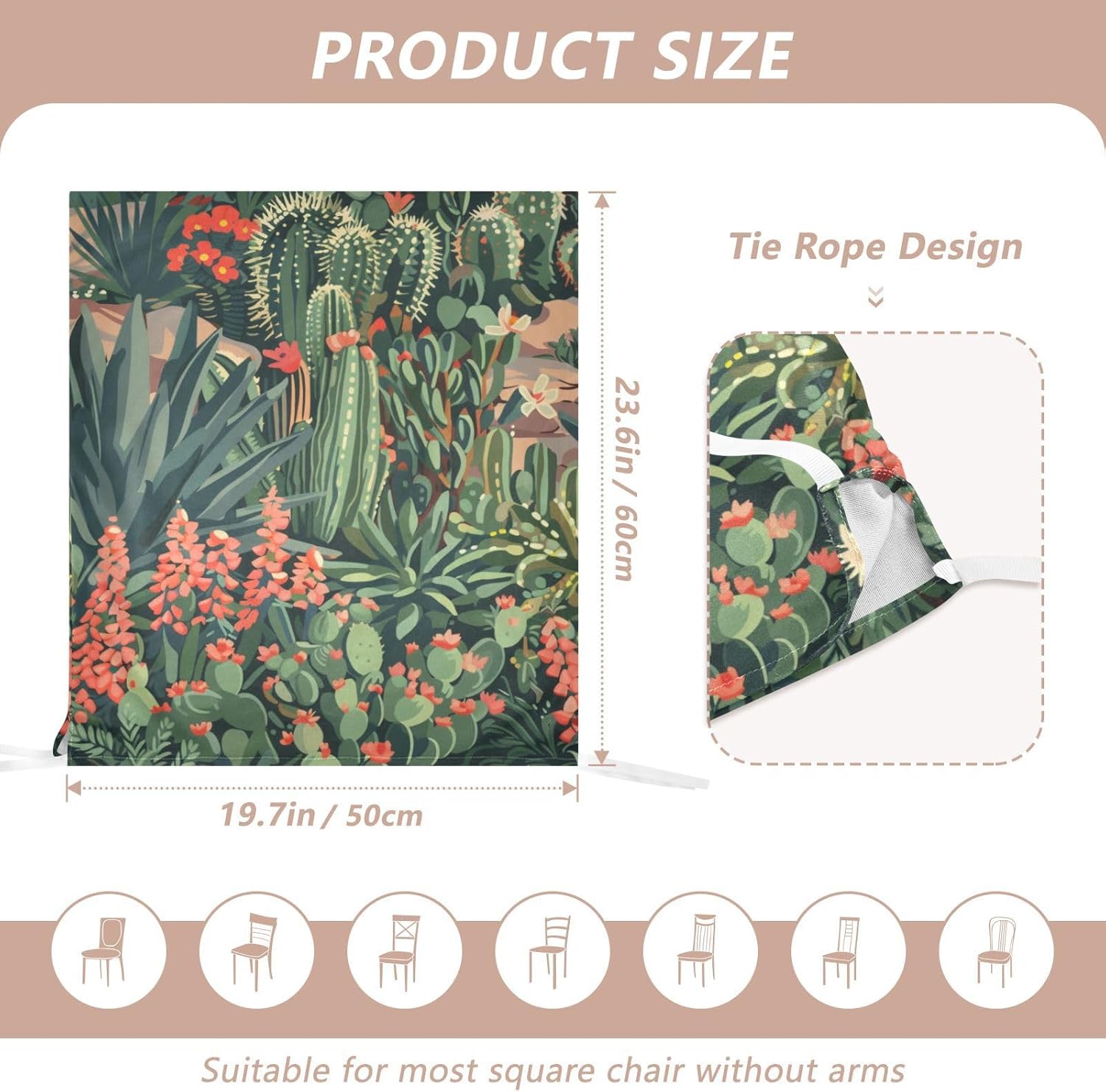 ALAZA Cacti Succulents Landscape Chair Back Cover Set of 6, Washable Reusable Removable Chair Slipcovers Decorative Chair Cover for Home Kitchen Wedding Party