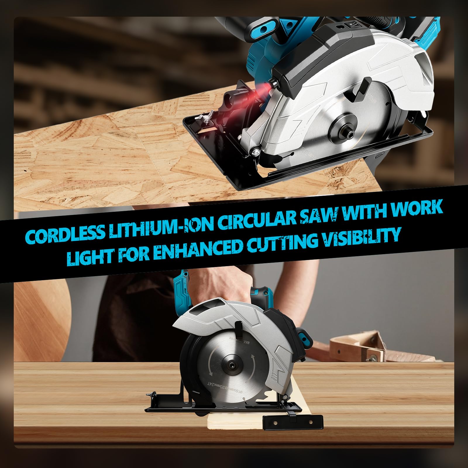 Sierra circular inalámbrica compatible con batería Makita de 18 V, sierra circular eléctrica de 7-1/4 pulgadas con 2 cuchillas, 5000 RPM sin escobillas, bisel de 0-45°, para corte de plástico y