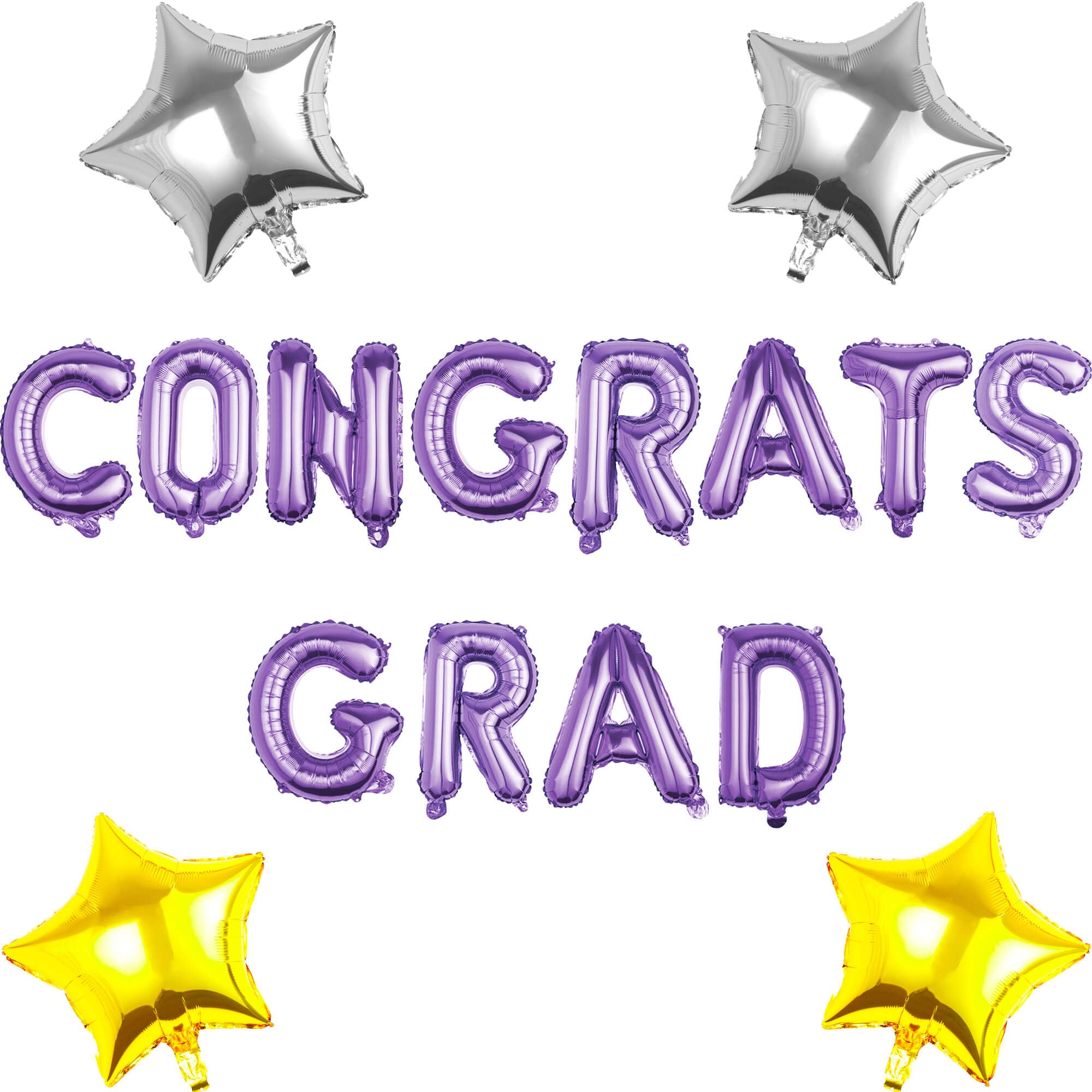 Pargleev Congrats Grad Balloons with Star Hanging Foil Balloons Letter for 2025 Grad Graduation Retirement Party Decorations Purple