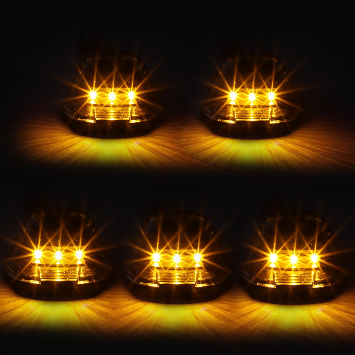 DNA Motoring CBL-FSD99-BK-Y 5x LED Cab Roof Top Marker Lights [For 99-16 Ford Super Duty 05-07 E-Series] , Yellow