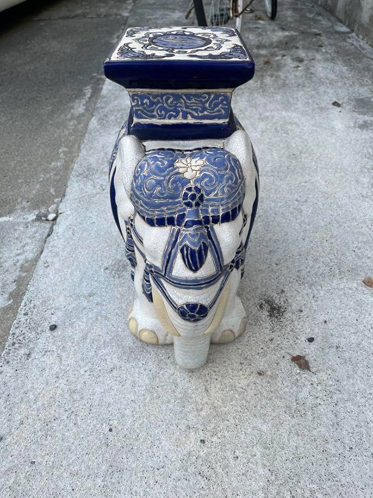 陶器製　象　花台　置物　インテリア アンティーク アジアン　オブジェ 楽天市場】象の置物◇送料無料◇陶製象トン花台（陶器・ベランダ