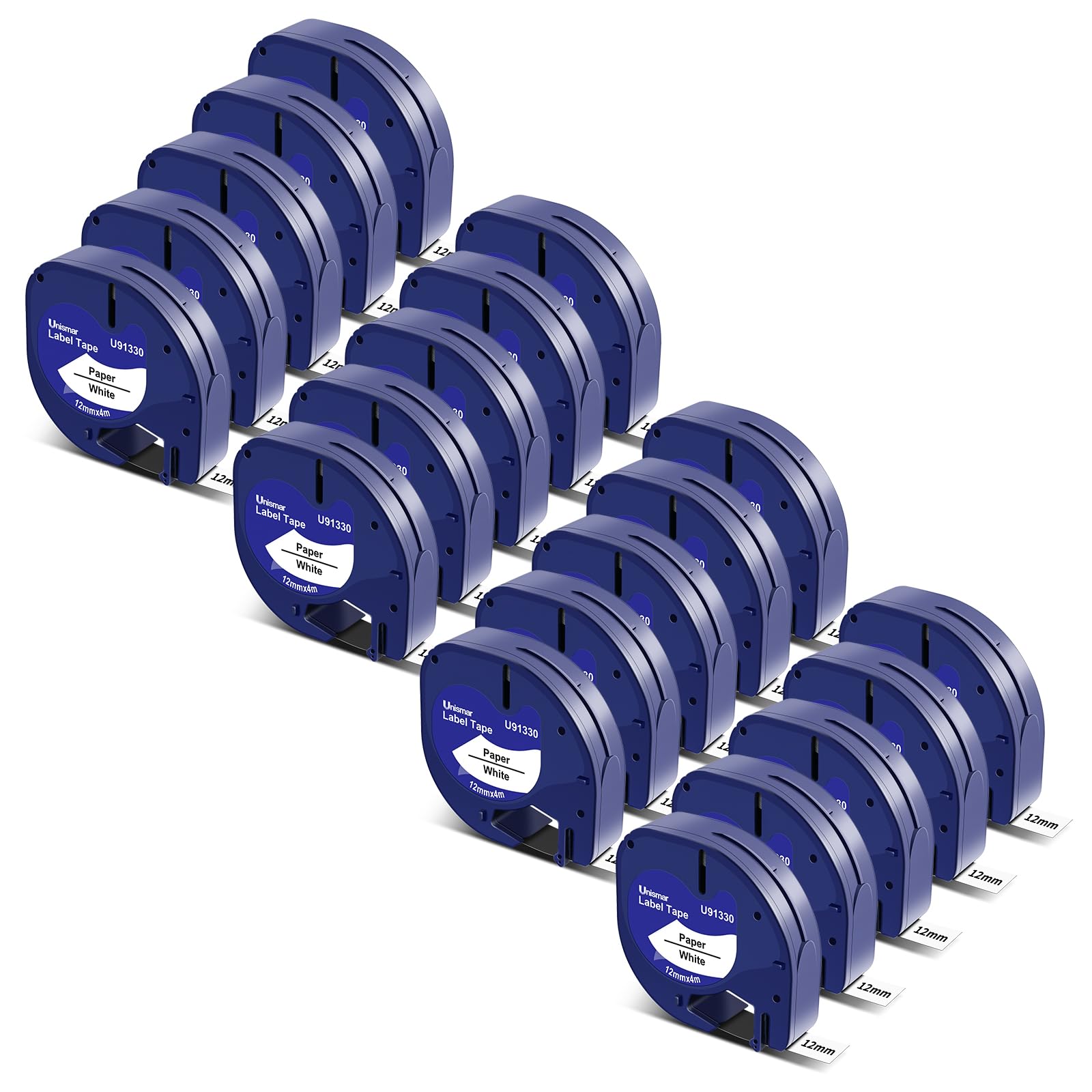 Unismar 20 X Replace for Dymo Letratag 100H Label Maker Refills 12mm x 4m 1/2 x 13 White Paper Label 91330 10697 Compatible with Dymo Labeler Tape LT-100H LT-100T 200B for Dymo Letratag Refills