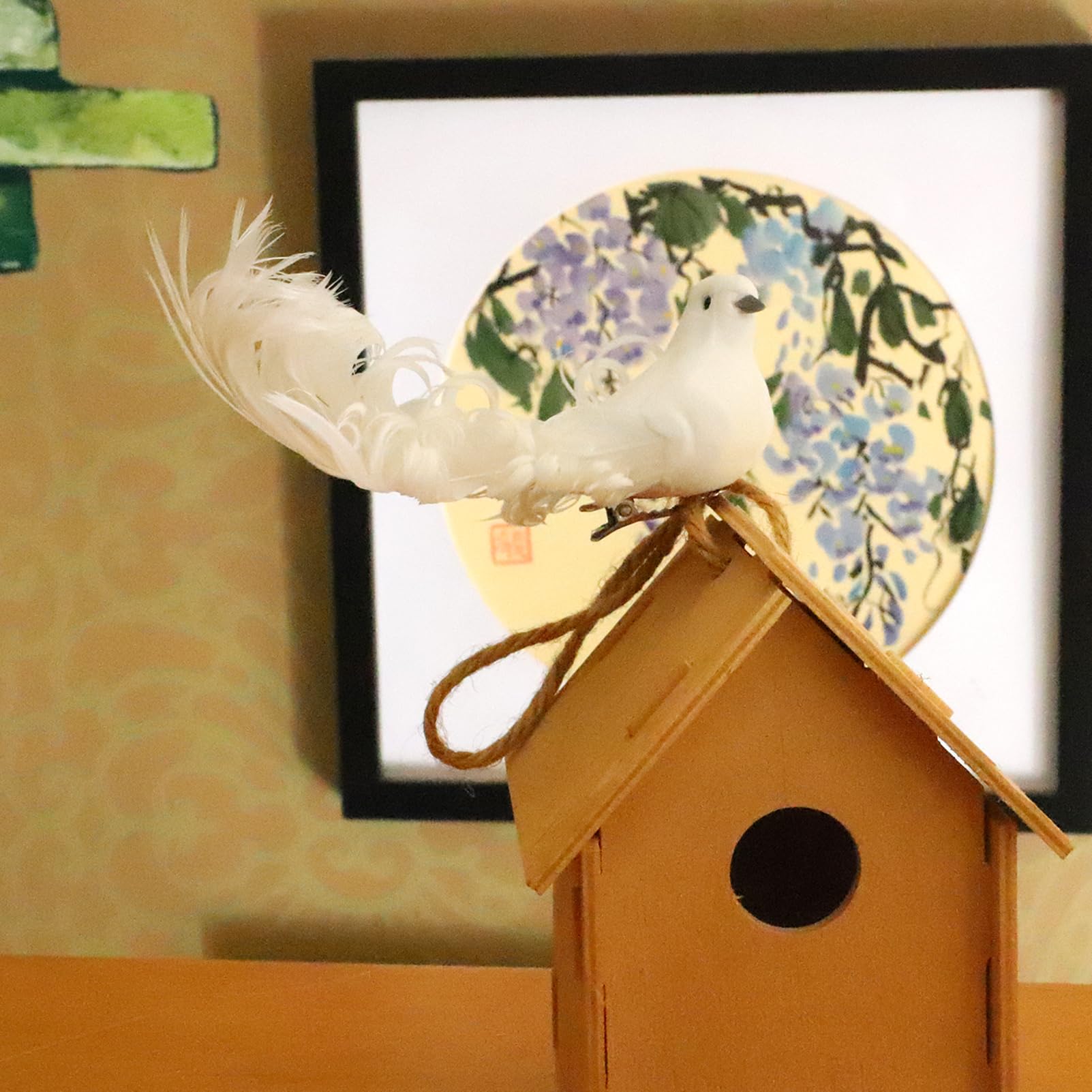 2 Pcs Artificial White Doves Decorative Foam Feather Birds Ornament for Christmas Tree Wedding Wreaths Craft Decorations (2 Pcs White)