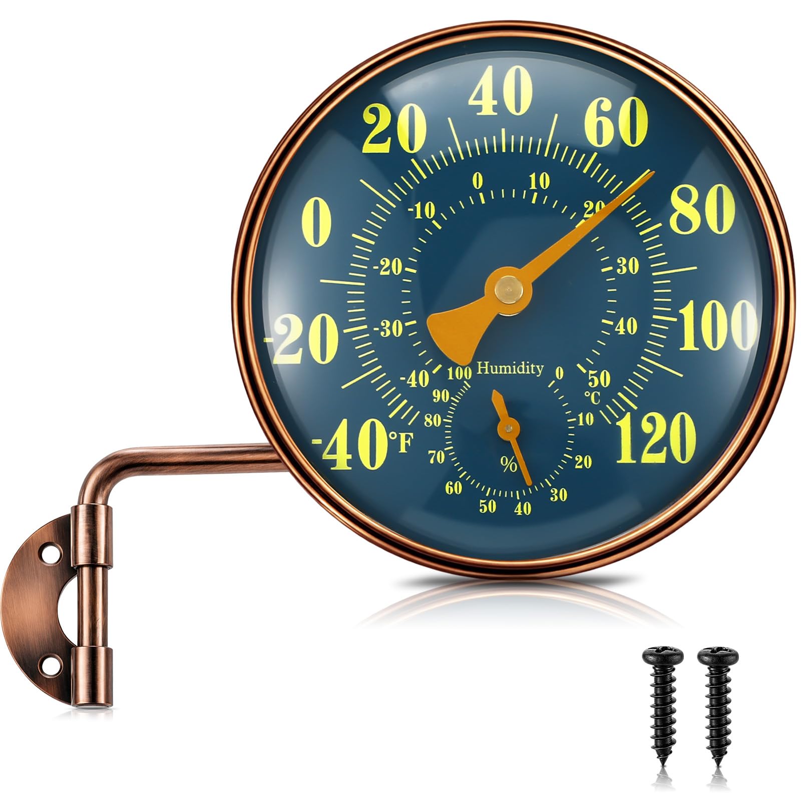 Sabary Thermomètre extérieur de 10,2 cm et jauge d'humidité 2 en 1 Thermomètre de fenêtre pour moniteur de température et d'humidité extérieures, cadran analogique en laiton, sans piles pour terrasse