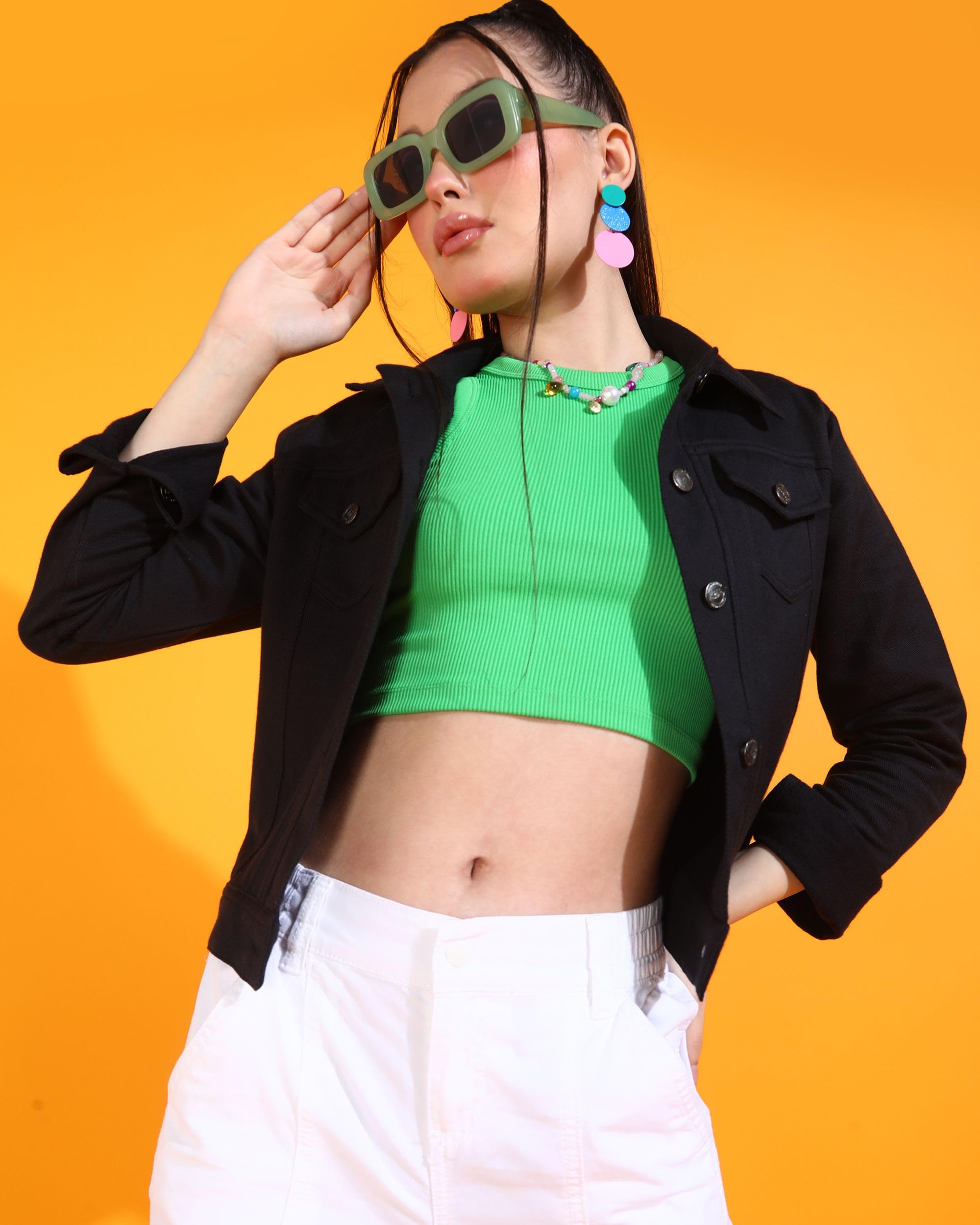 montrez Women Black Crop Denim Jacket-picture-42