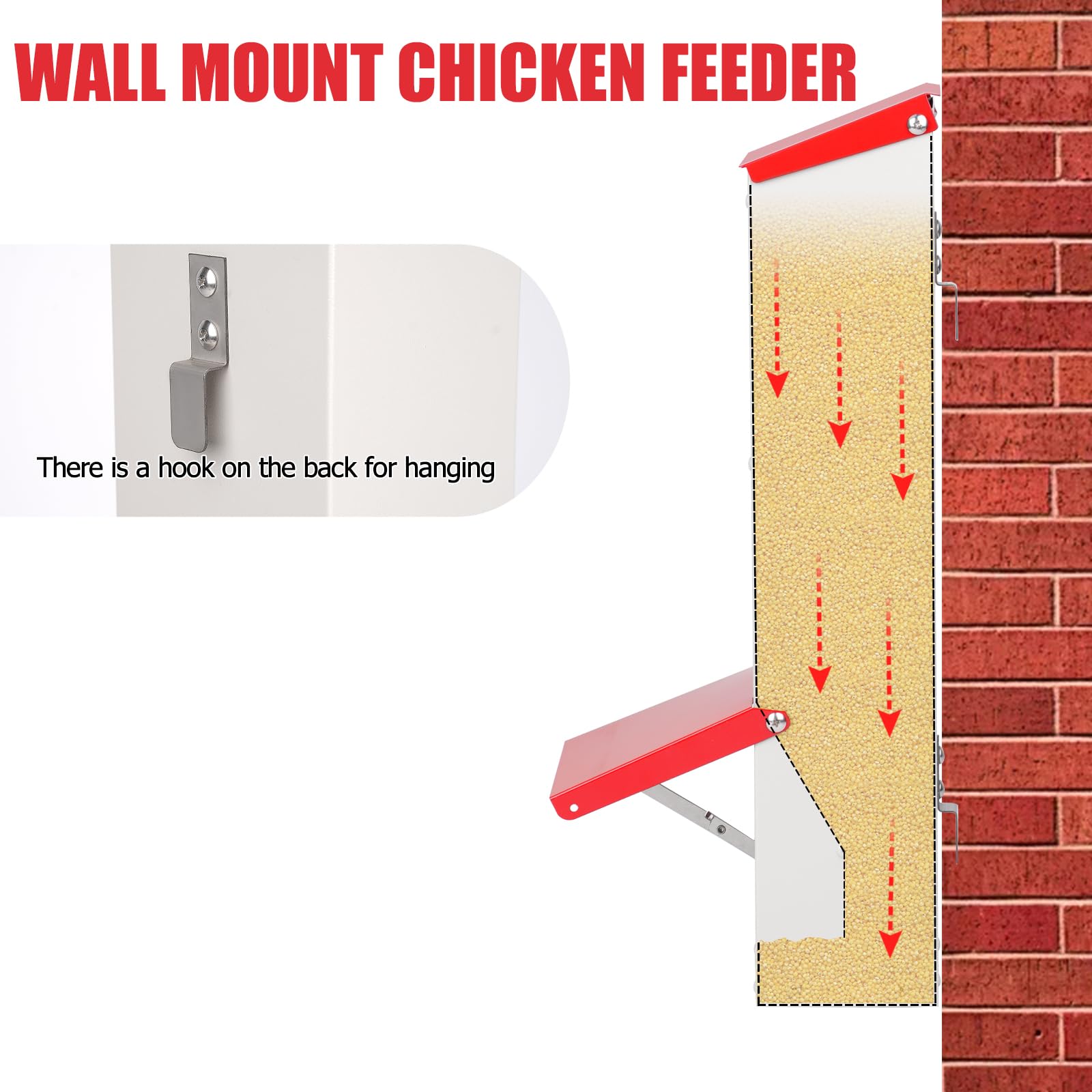 Comedero de pollo galvanizado para colgar pollos, alimentador automático de metal, dispensador de alimentación para pollos, comedero para aves de corral con tapa, soporta 8 libras para pollos