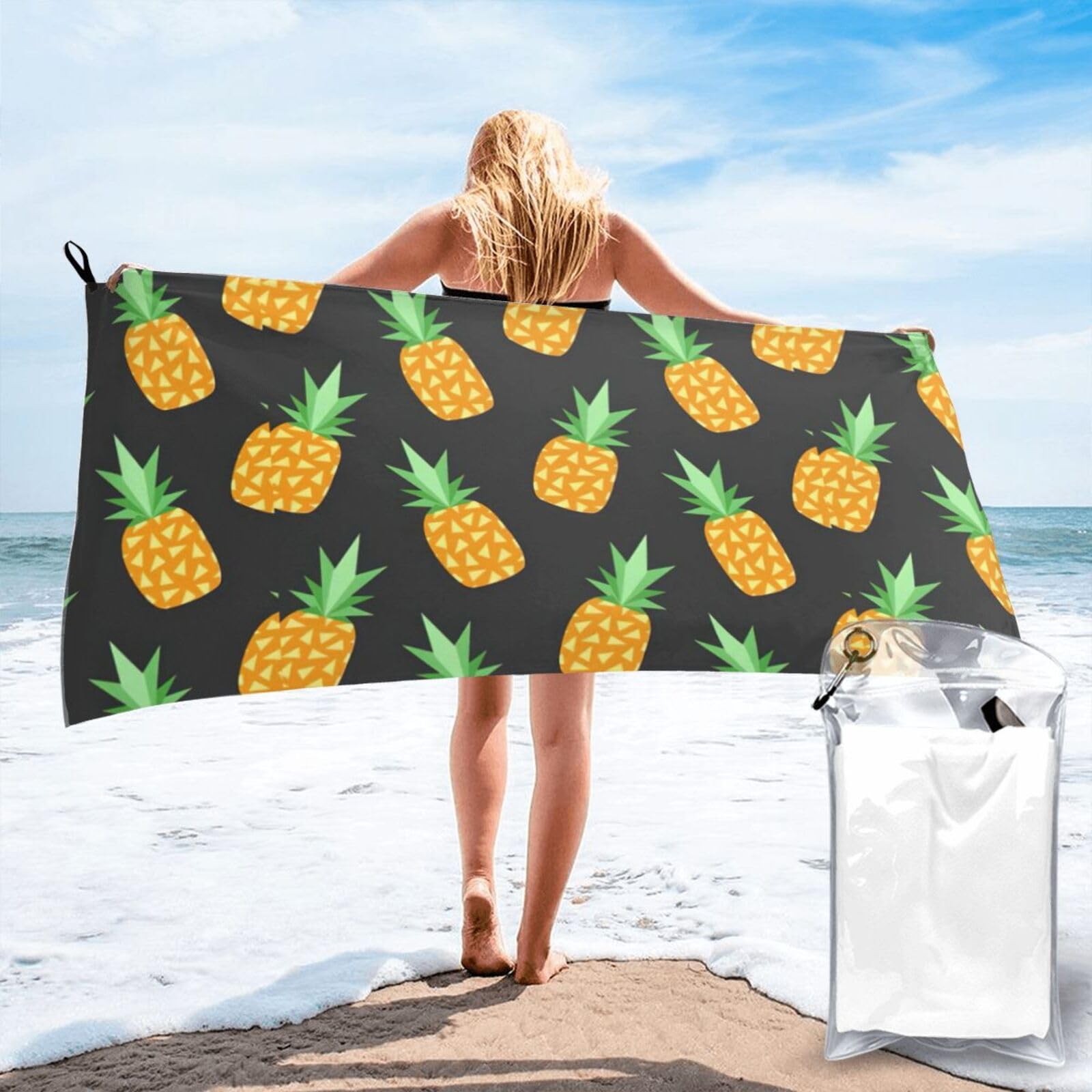 WYCZHY Pineapple Print Beach Towel Soft Quick Dry For Spa Pool Gym Vacation Travelers Women Men Adults Sauna Gift