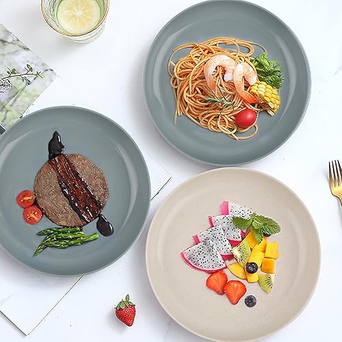 Miniatura 4 de 6 platos llanos de paja de trigo, platos irrompibles, platos de plástico reutilizables, sin BPA, platos de melamina, aptos para microondas y