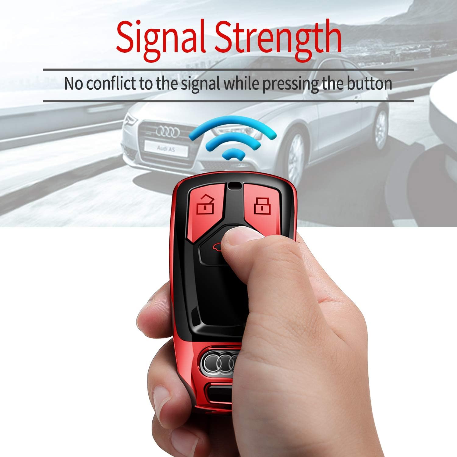 Tukellen for Audi Key Fob Cover, Special Soft TPU Key Case Cover Protector Compatible with Audi A4 Q7 Q5 TT A3 A6 SQ5 R8 S5 Smart Key (Red)