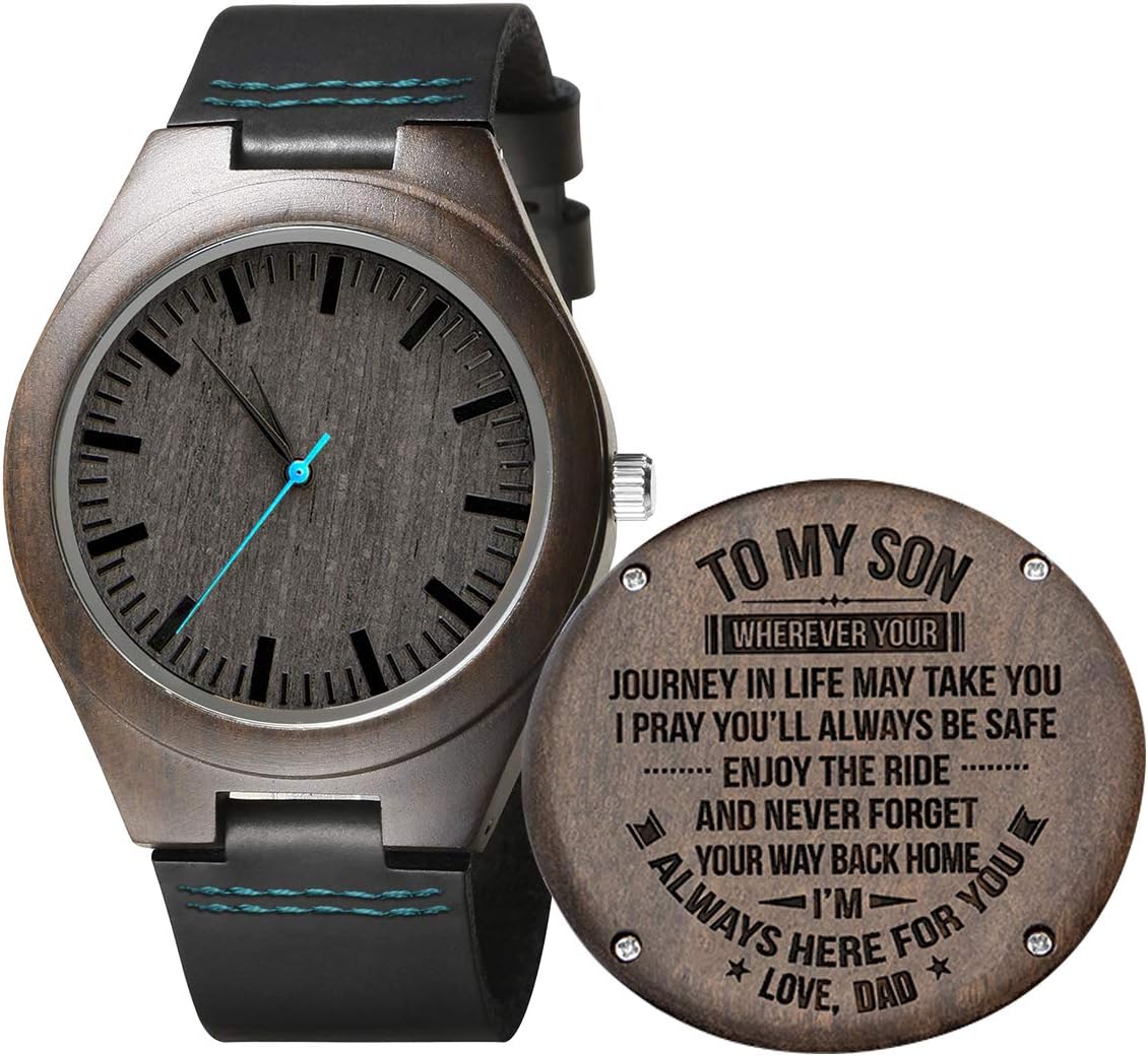 Engraved Wooden Watches Personalized Gifts for Son, Father，Lover's Birthday,Anniversary Day,Groomsman Gift,with Wood Box