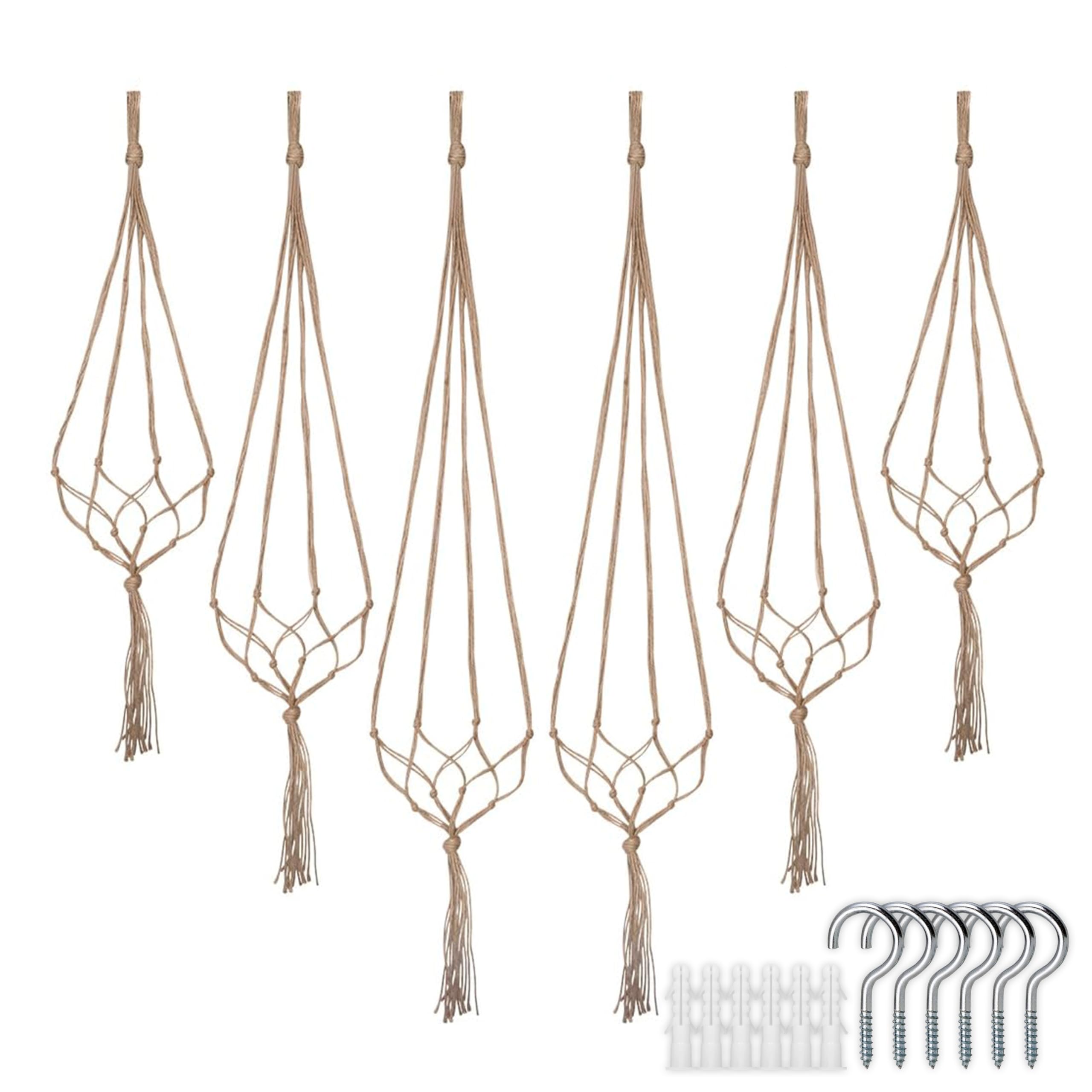 Lang Horn Makramee Pflanzenhänger – 6-teiliges Set, Juteseil, Für Innen & Außen