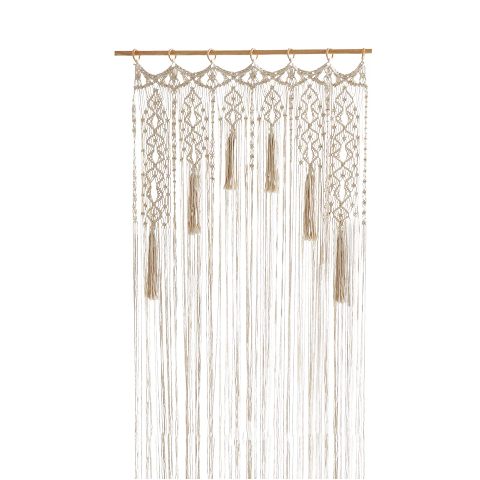 Jauhmui Boho Makramee Vorhang Wandtapisserie für Wohnzimmer, Schlafzimmer Balkon Deko Beige 85x200cm