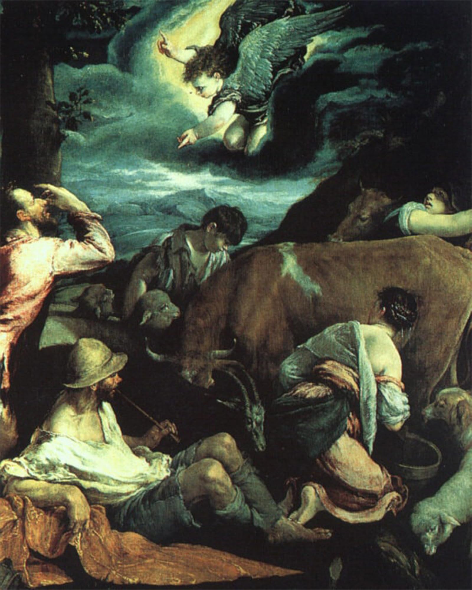 POSTERIIk Vintage Print Pop Art Landscape Artwork the Annunciation to the Shepherds by Jacopo Bassano Art Prints for Office Home Decor 60x90cm