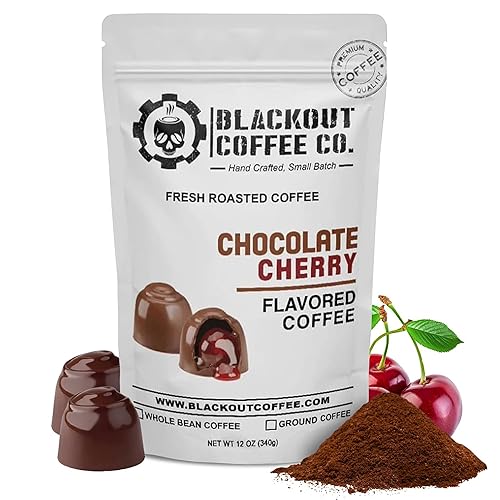 Blackout Coffee - Café molido con sabor a cereza y chocolate, tostado medio, café molido, tostado fresco en los Estados Unidos, bolsa de 12 onzas