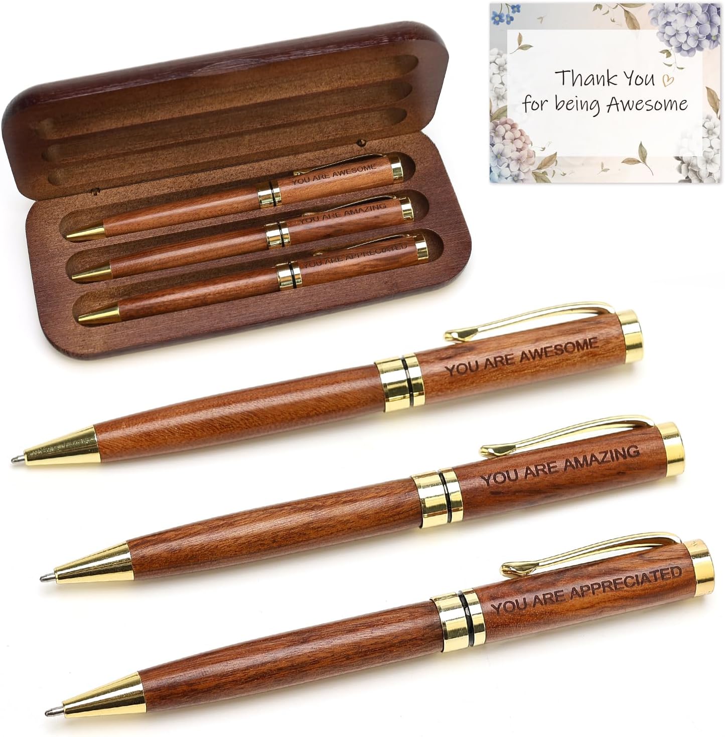 Renawe Luxury Wooden Pen Set Thank You Gifts for Women Men Friends Cool Teacher Boss Appreciation Gift for Female Coworkers Nice Engraved Pens Gifts Office Business Pens Work Employee Gratitude Gift