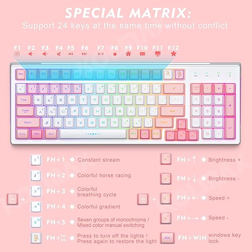 Miniatura 3 de CK98 - Combo de teclado y mouse inalámbricos para juegos, recargable RGB blanco, retroiluminado RGB de 98 teclas, sensación mecánica, teclado de