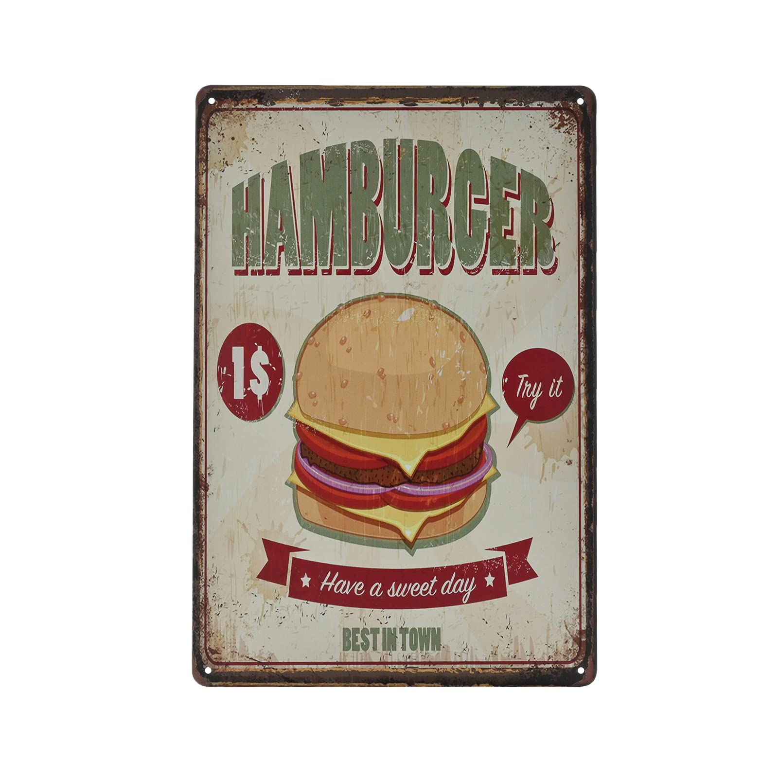 SMAZDFXX Vintage Metal Sign - Hamburger Fast Food Shop Retro Tin Decorative Sign Wall Decor Metal Plate 12"x16"