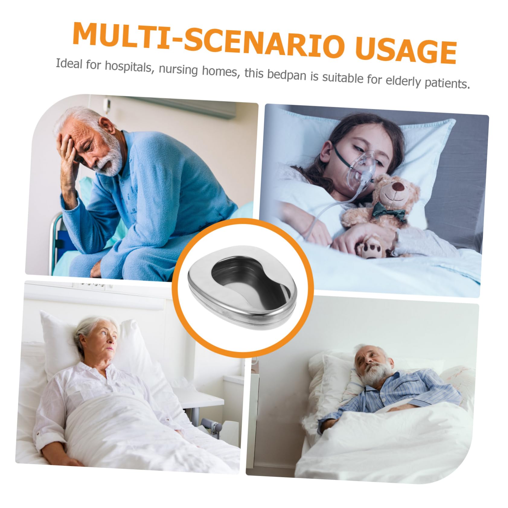 OUNONA Padella da Letto Design Portatile in Acciaio Inossidabile Ergonomica Comoda per Uso Notturno per Pazienti Anziani e Adatto a Ospedali e Case
