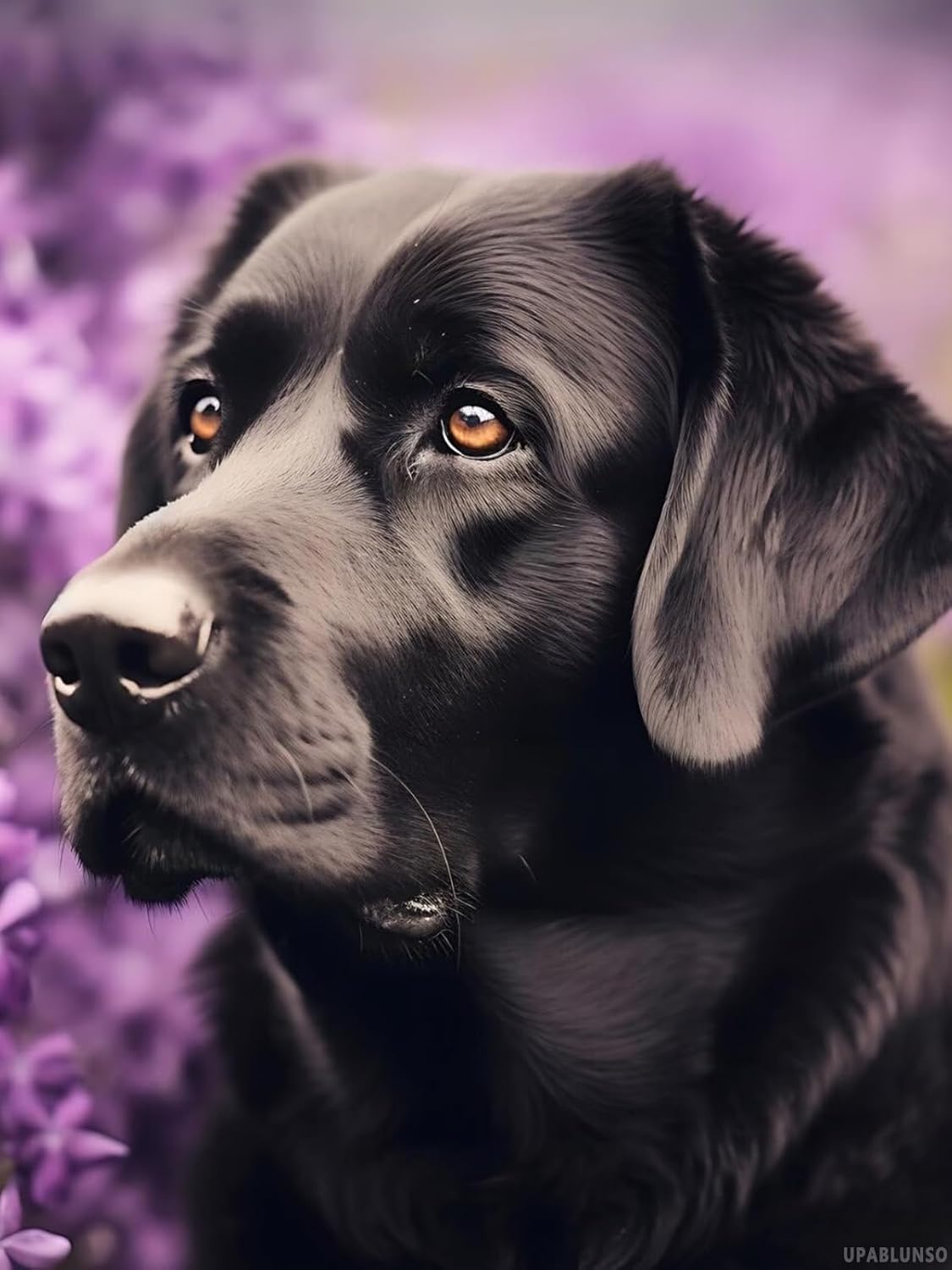 UPABLUNSO Black Labrador with Purple Flowers Diamond Painting Kits, Labrador Dog Diamond Art Kit for Adults, 5D Diamond Dots Full Drill Round Wall Decor Gift 12x16 inch