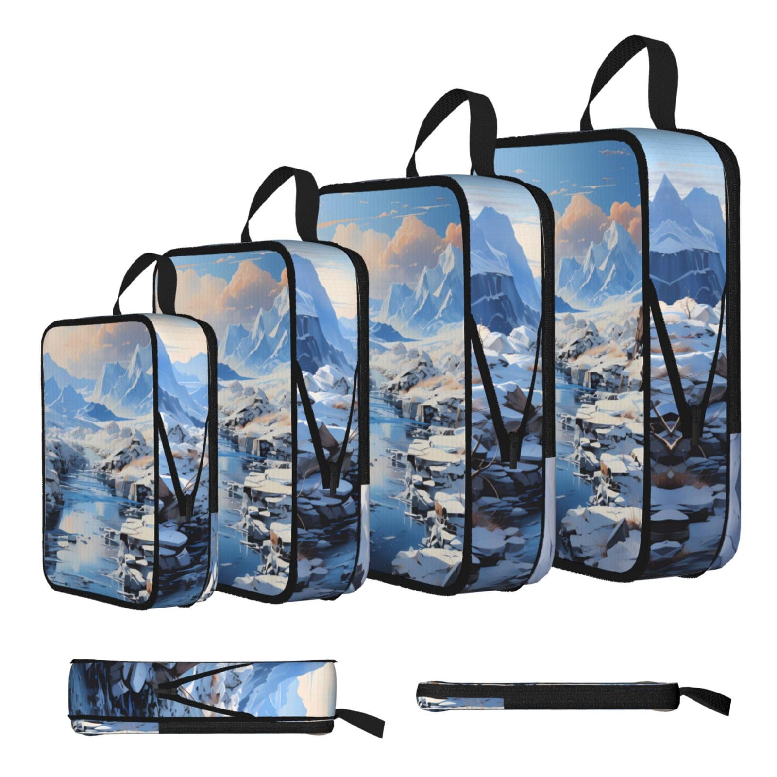 Snowy Mountain Scenery Compression Packing Cubes 4 Piece Set