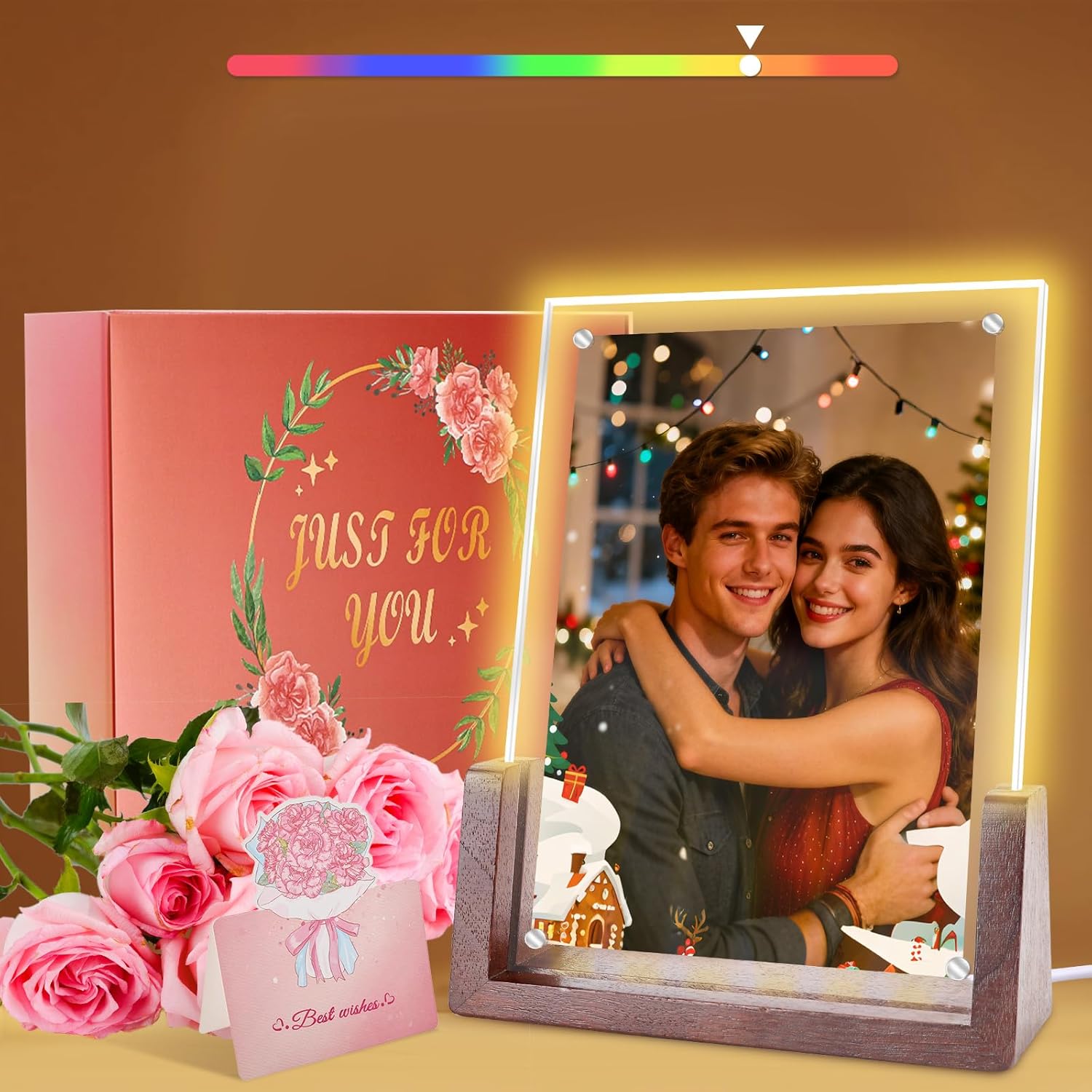 Light Up Picture Frame 5x7 with Led Clor-Changing- Cute Photo Frame Gifts for Couple, Girl Friend or Family, Clear Acrylic Frames Fits Photos of 4 x 6 or 5 x 7 In (Vertical) , Lovely Lamp Decor