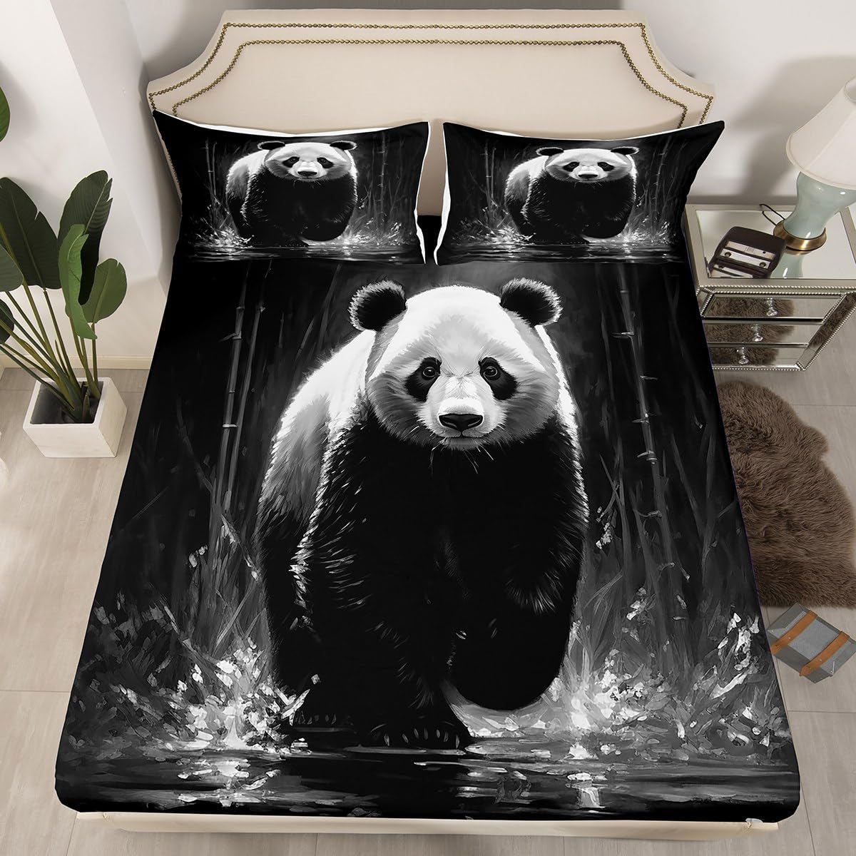 Panda Bear Bedding Set – 3D Printed Queen Sheets With Flowers & Smile Patterns - View #6