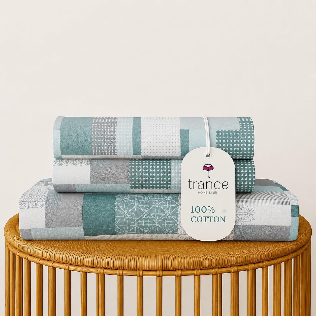 Trance Home Linen Abstract Green Fitted Bedsheet -2 Trance Home Linen Abstract Green Fitted Bedsheet -2