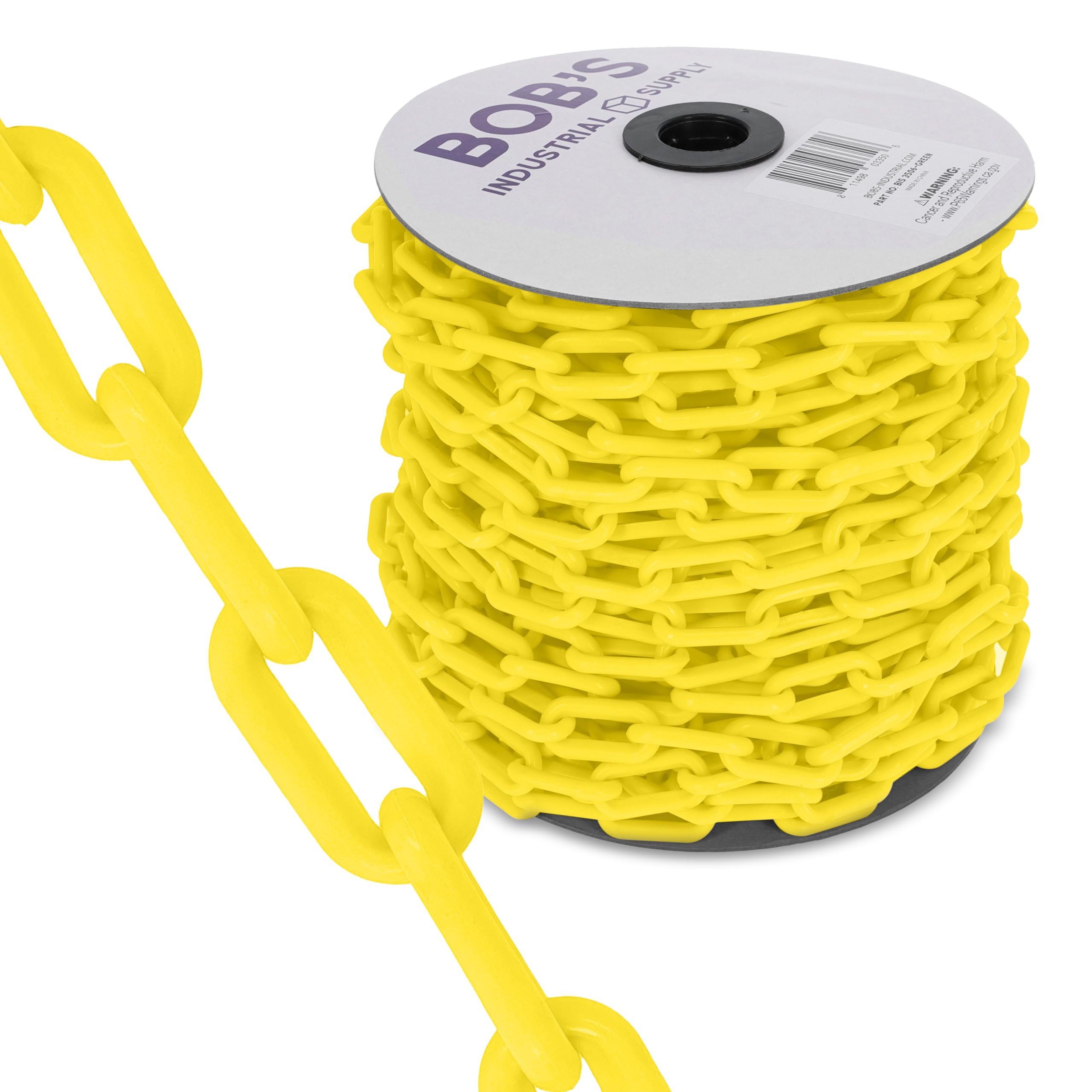 BISupply Yellow Plastic Chain Links - 125ft x 2in Plastic Barrier Chain for Safety Crowd Control or Plastic Links Halloween Decor Chains for Costumes