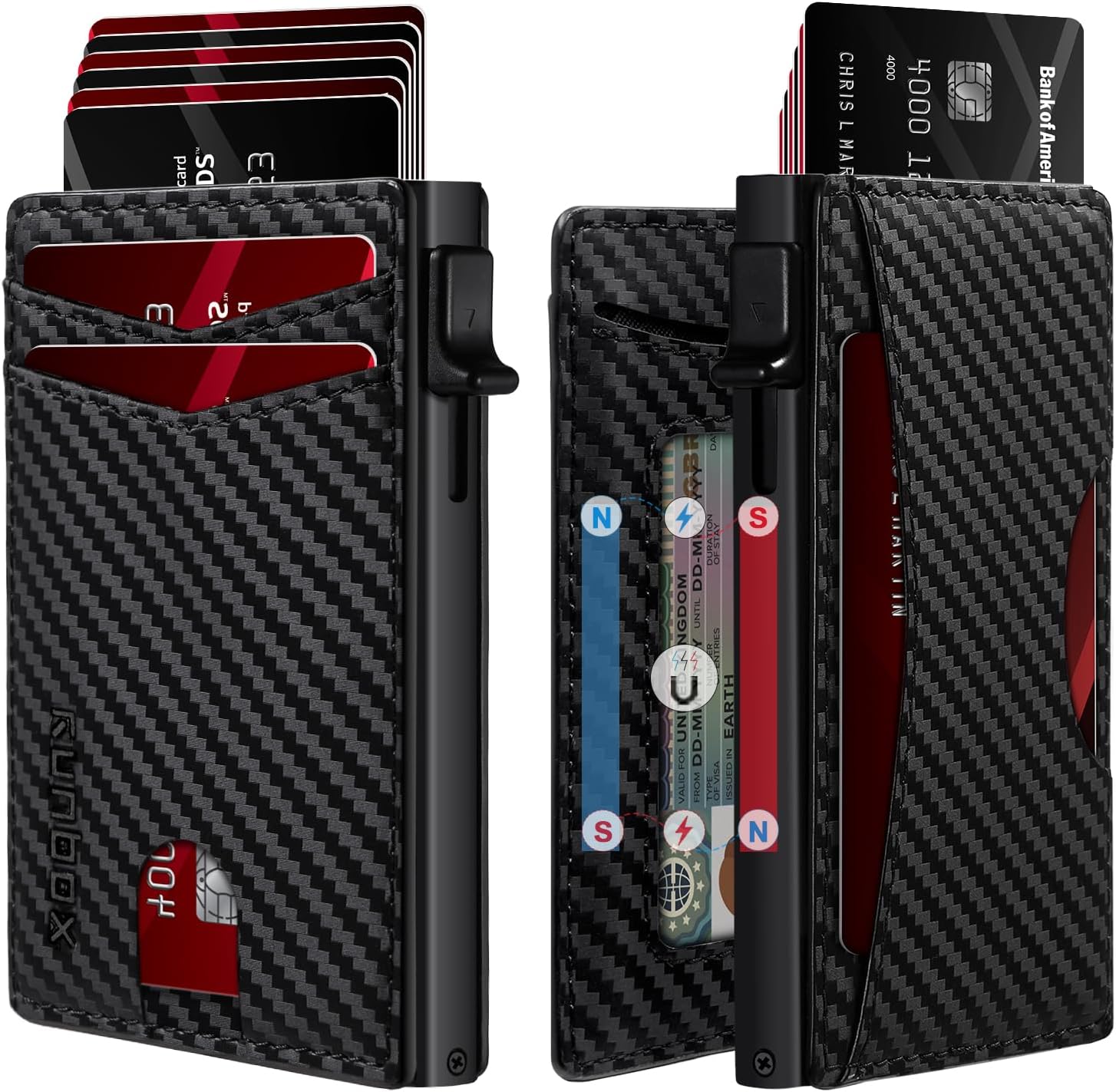 RUNBOX Slim Card Wallet for Men with ID Window – Minimalist RFID Wallet, Pop-Up Function, Ultra Thin Design, Metal Business Card Case Holds 8+ Cards, Gifts for Men, Men's Accessories