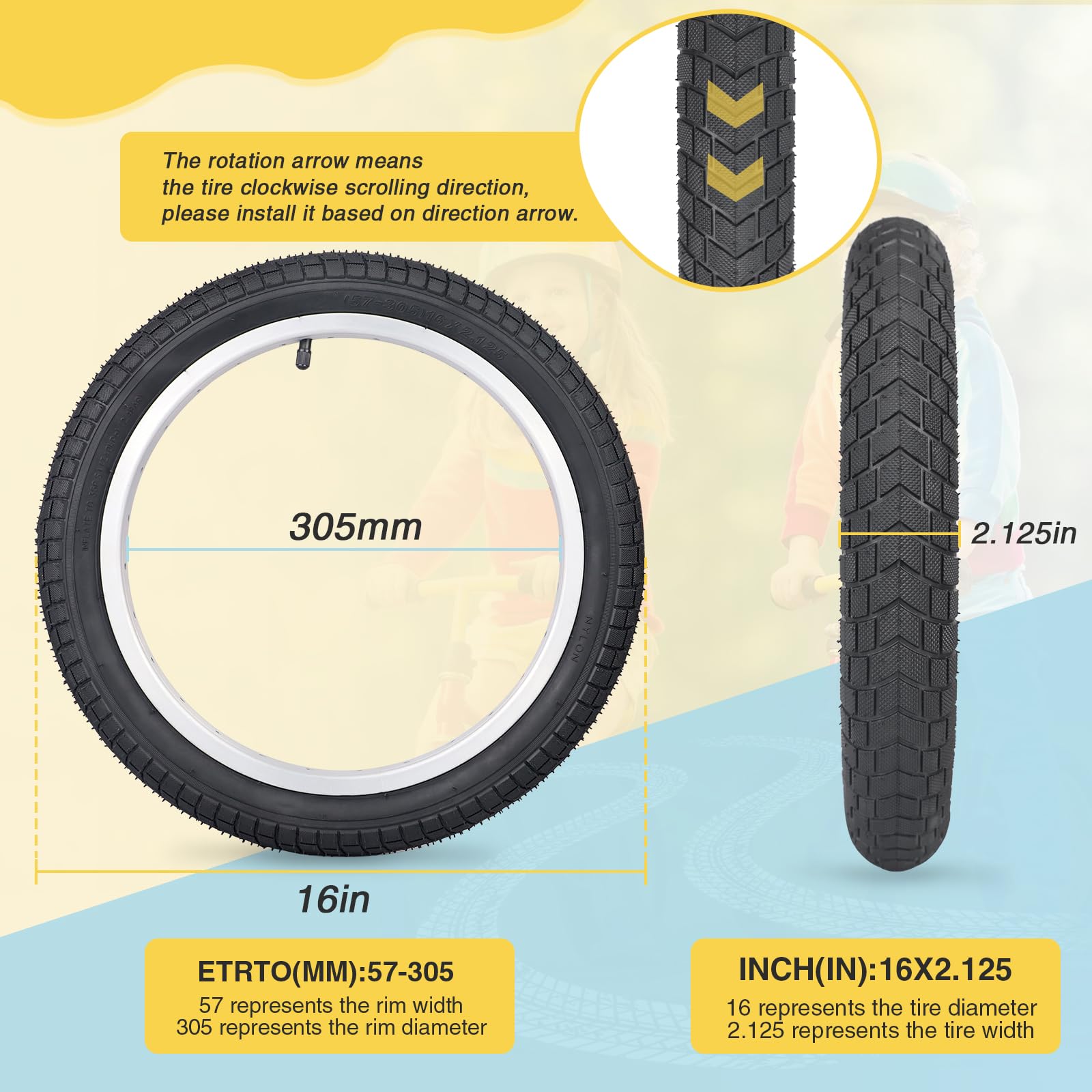 Pneumatici per bici 14/16/20 x 2,125, confezione da 2 pneumatici per bici da 14/16/20, pneumatici di ricambio pieghevoli, adatti alla maggior parte delle persone