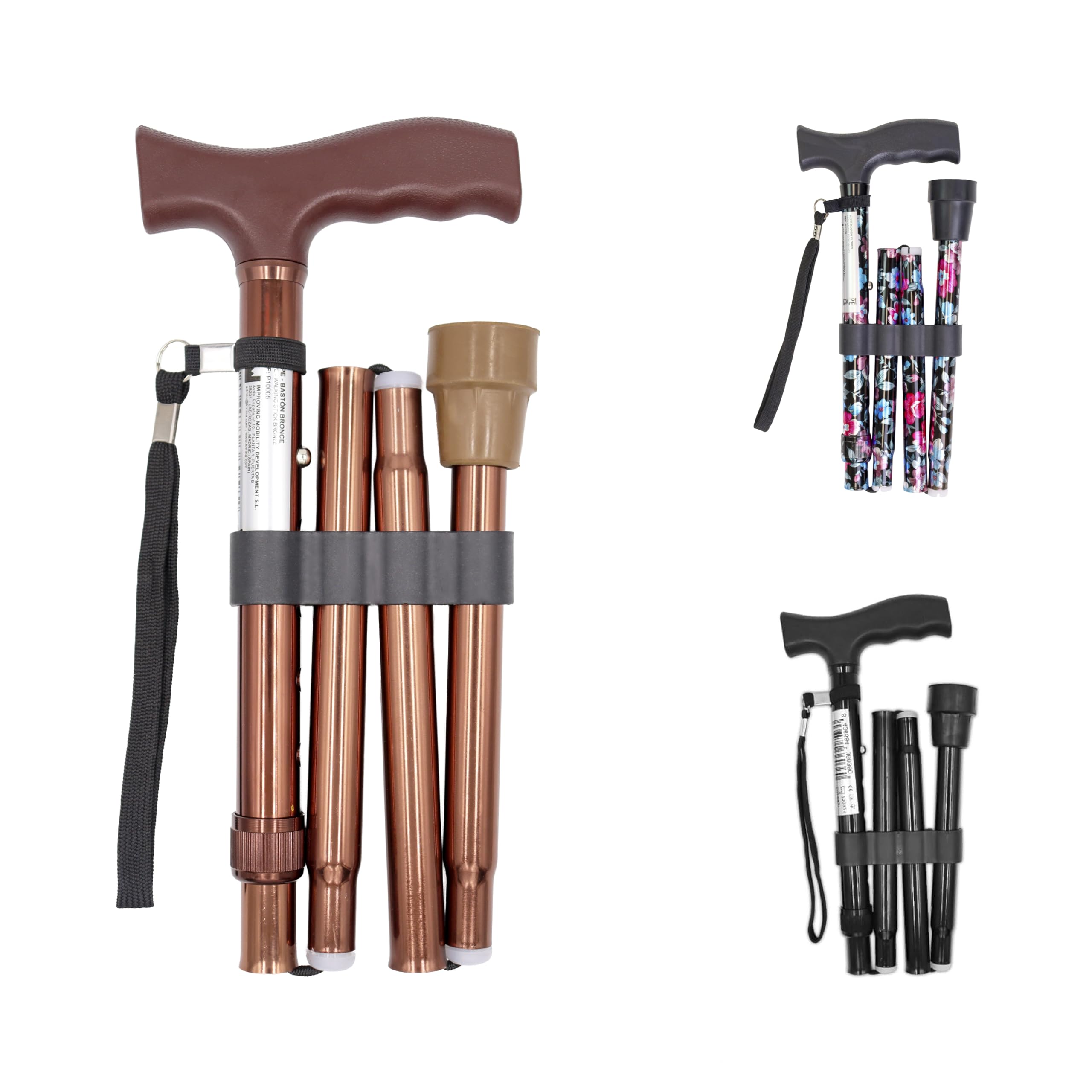 Pepe - Folding Canes Adjustable, Walking Cane for Women, Foldable for Seniors, Lightweight Aluminium with Strap, Bronze