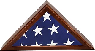 American Flag Rustic Brown Display Case - Wood Frame Fits 5x9.5' Folded Flag - Veteran Burial Memory - Glass Front