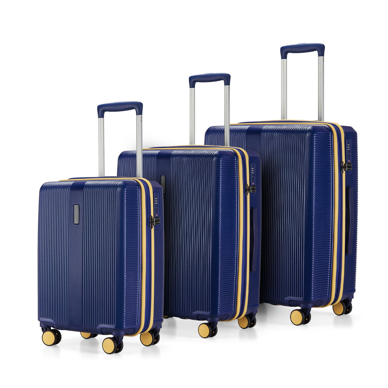 Primea Large Check-in Trolley Bag, Set of 3 Suitcase, PC Hard Luggage, Anti-Theft Zipper, TSA Lock, Built-in Expander, Built-in Wet Pouch, 8 Wheels, 3 Years Warranty, Green
