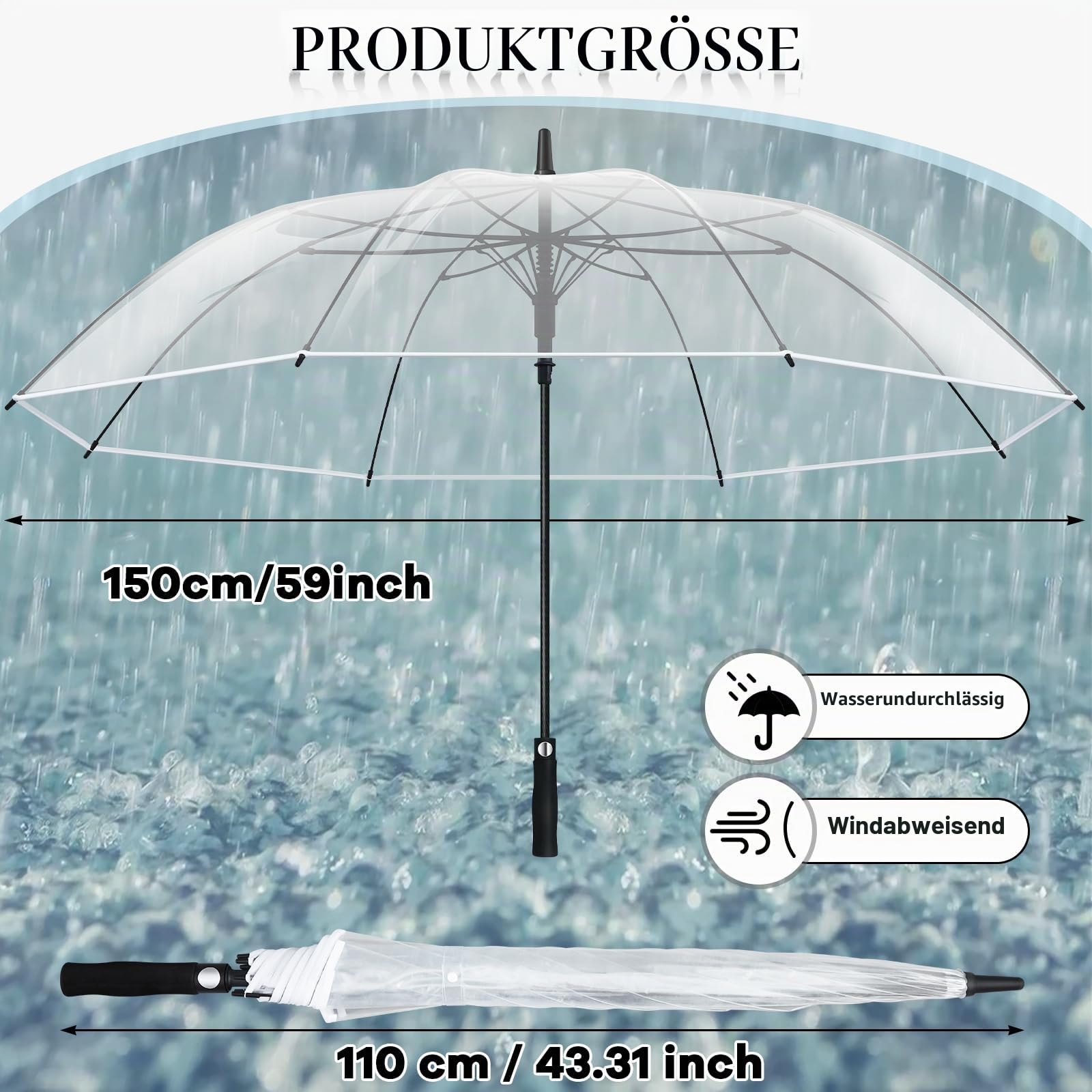 Weewooday 2 Durchsichtige Regenschirme XXL Große Regenschirme Automatik Schirm mit Druckknopf Elegante Stockschirme Winddicht Wasserdicht Regenschirm Hochzeitsschirm Partnerschirm Golfschirm