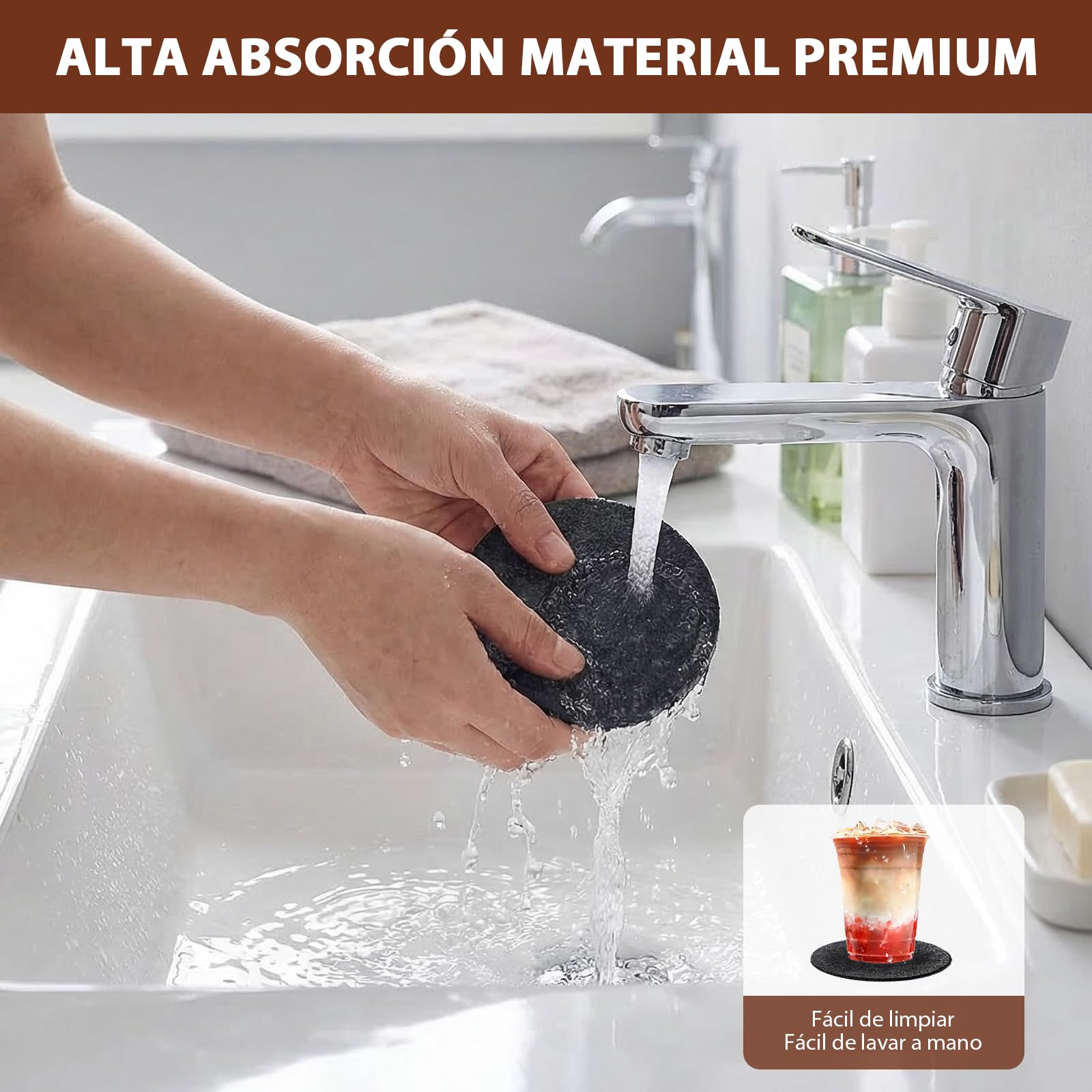 Posavasos de fieltro redondos negros antideslizantes resistentes al calor lavables 30 piezas