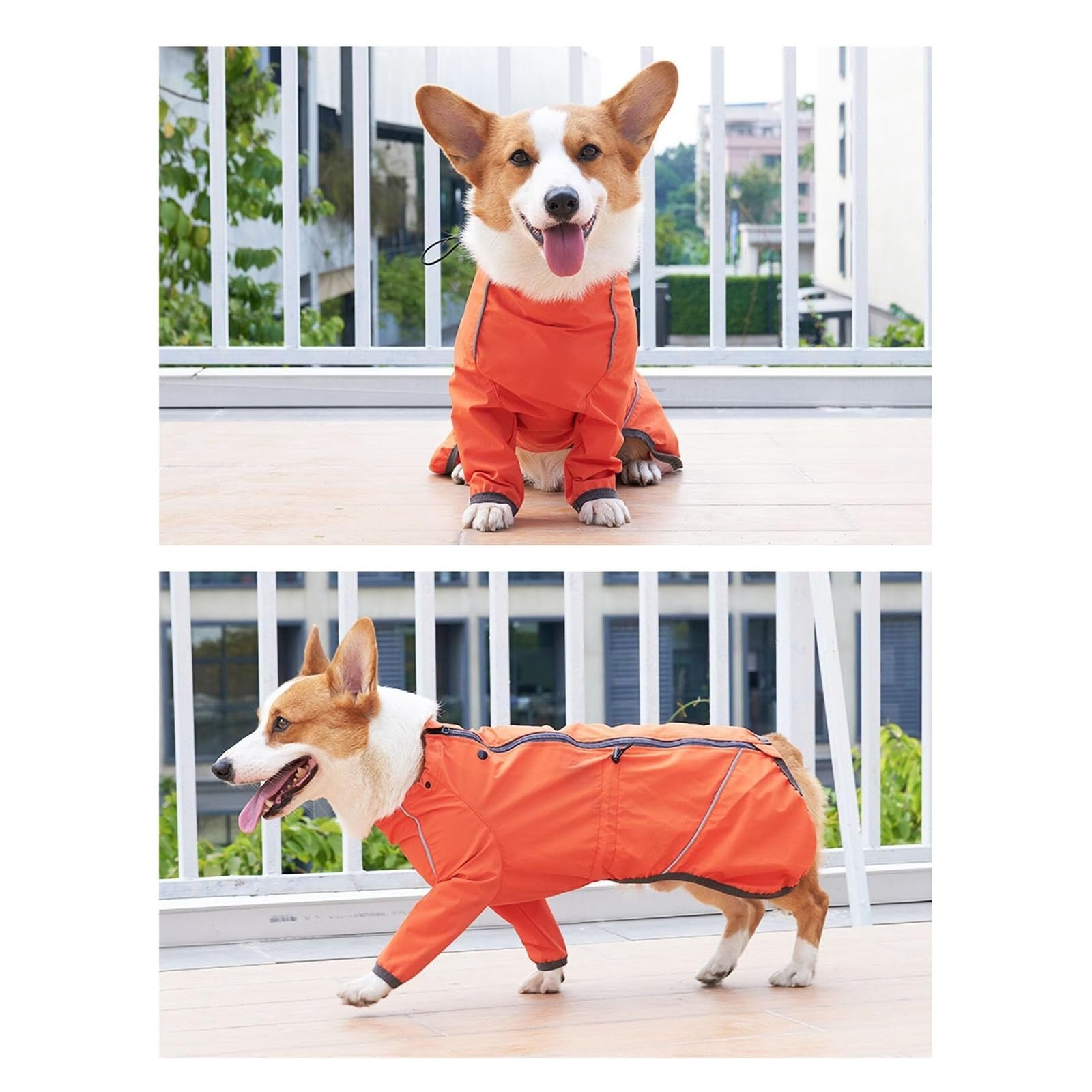 Manteau de pluie d'extérieur pour chien avec bandes réfléchissantes – Veste imperméable et coupe-vent pour toutes les conditions météorologiques, coupe réglable, orange, taille S