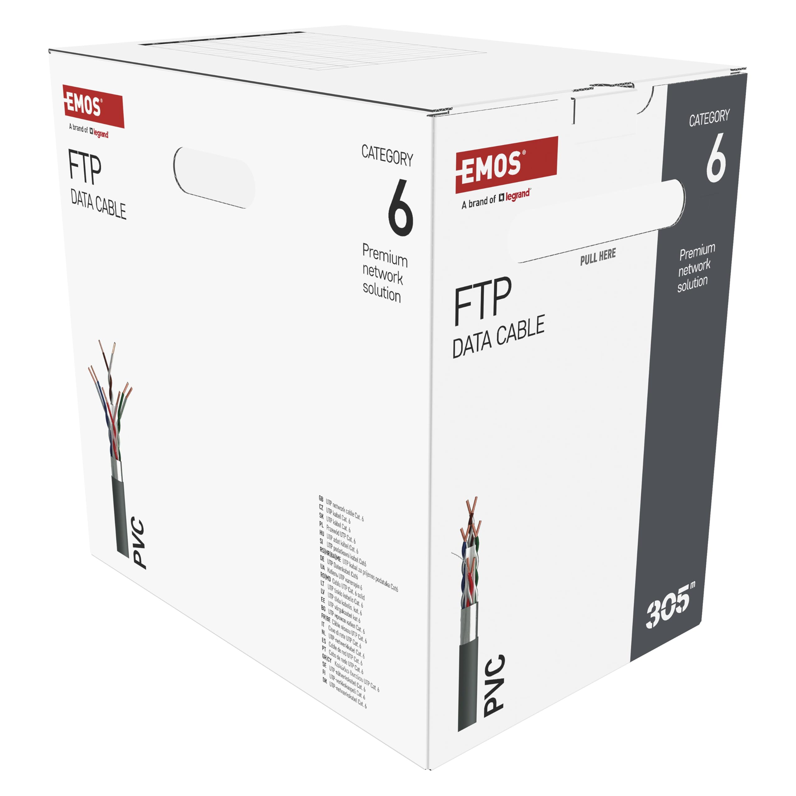 EMOS - Cable de red FTP CAT 6, 305m, PVC, 10GBase-T - Cable de conexión CAT6 FTP - Cable Cu - Cable LAN de 10 Gbps - Cable Ethernet blindado - Para interiores