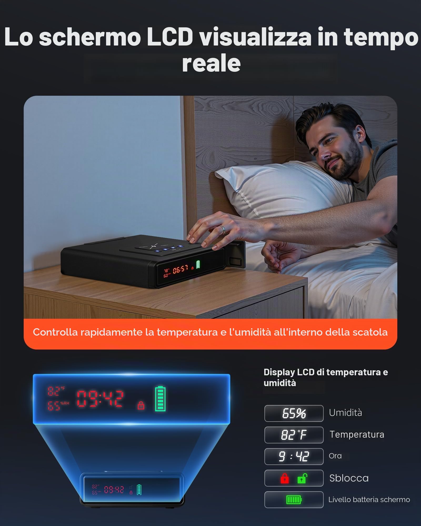 VEVOR Cassaforte per Armi con Impronta Digitale Password Chiave Cassetto ad Accesso Rapido a 3 Metodi, Cassaforte per Pistole con Schermo per 2 Pistole e Caricatori, Ricarica Wireless, Nero