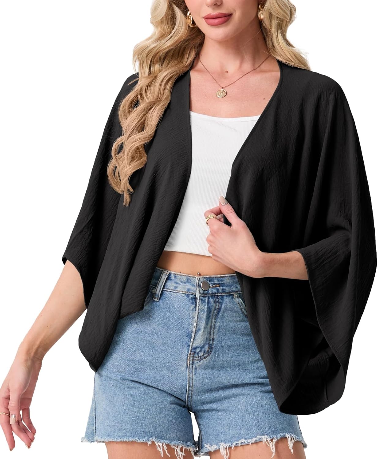 GRECERELLE Women's Summer Lightweight Cardigan Open Front Casual Loose Cropped Kimono Cover Ups - Image 5